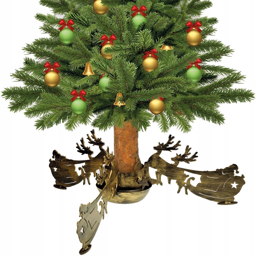 Stojan Na Vánoční Stromeček Mikuláš Sáně 105 MM Velký Zlatý Kovaný Polský