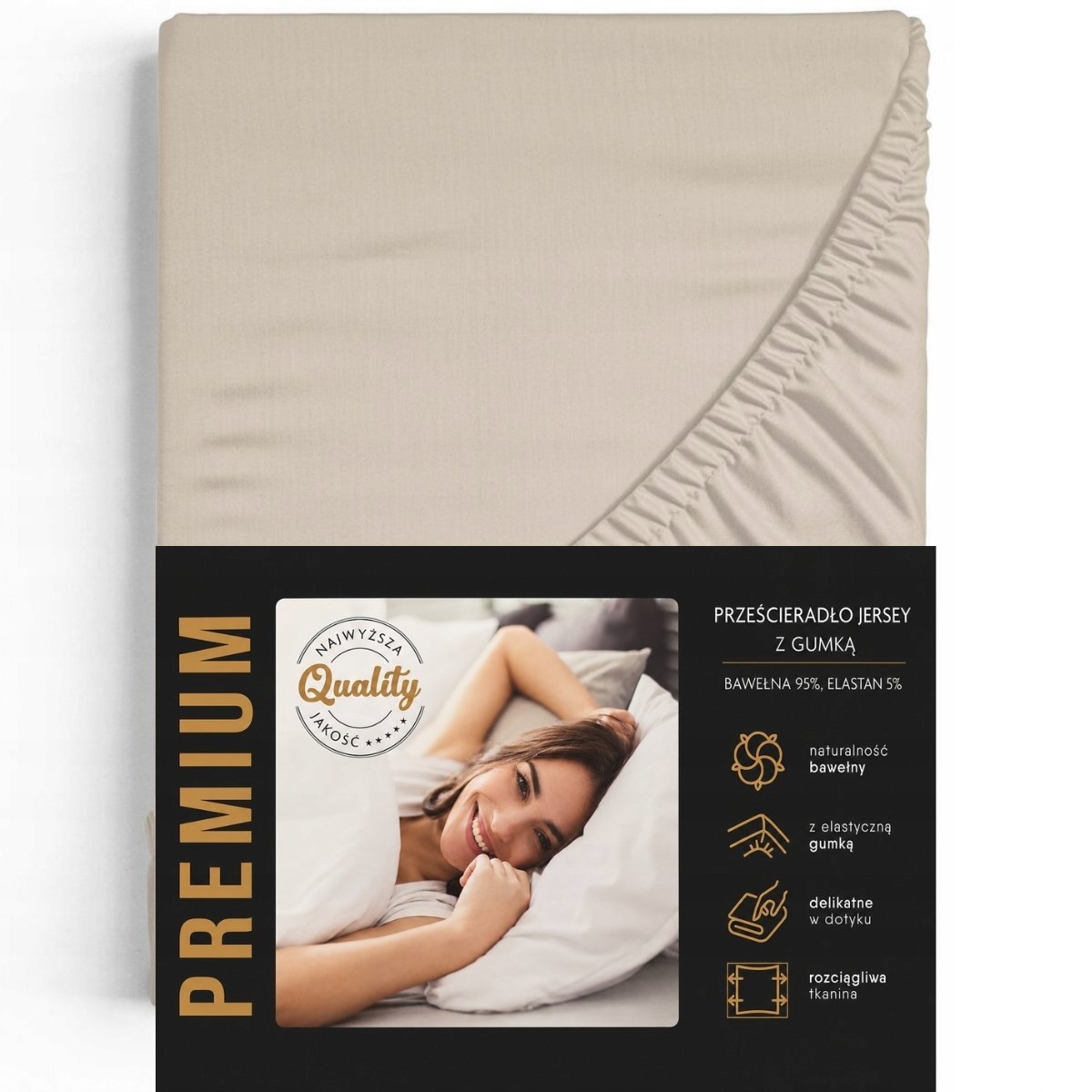 Prześcieradło z gumką 160x200x30 Eurofirany Premium Jersey Lycra Beżowe