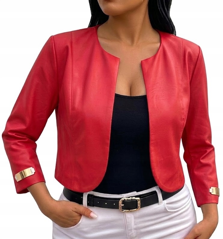 Bolerko czerwone eko skóra marynarka żakiet narzutka plus siz wesele 48-4XL