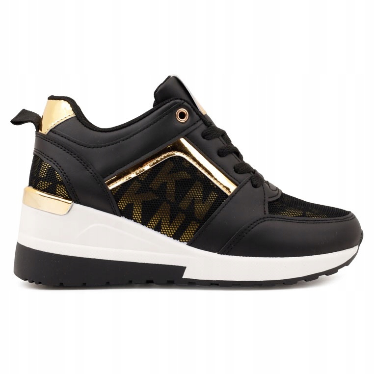 Sneakersy Damskie Buty Sportowe Na Koturnie Czarno Złote