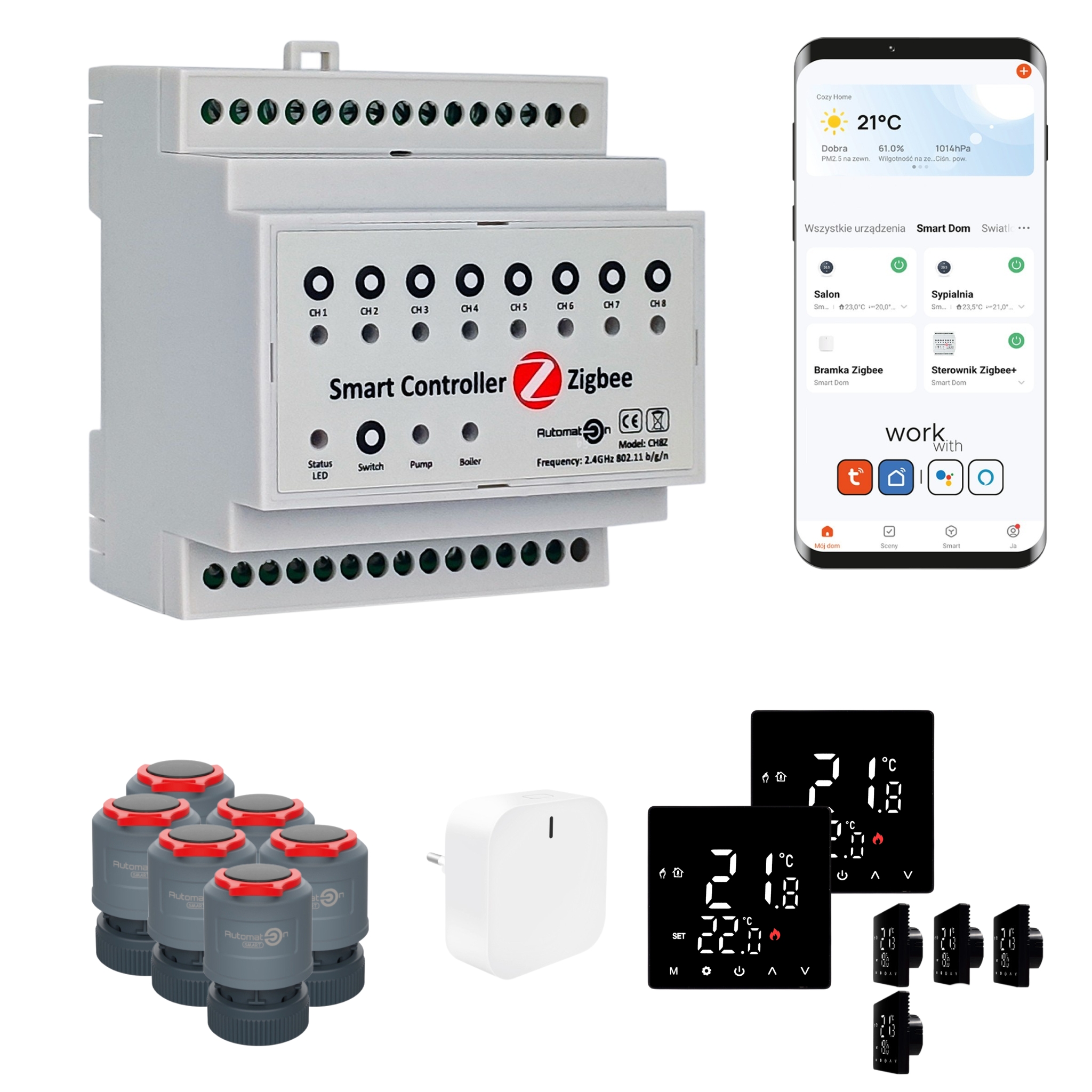 Súprava na vykurovanie podlahy Zigbee Tuya CH8Z 6 izieb s termostatom Std, čierna