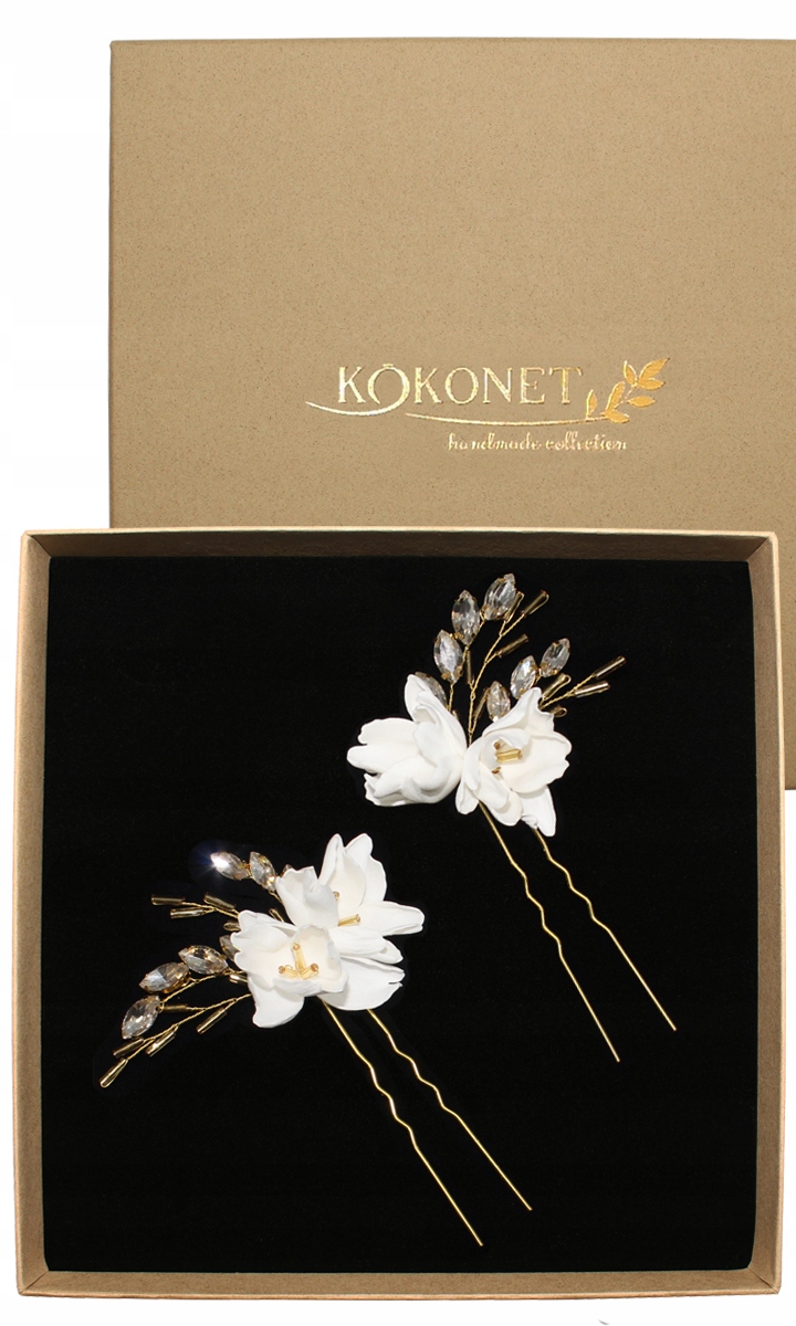 Sada květinových dekorací Zajíček svatební upéz účes křišťály zlato