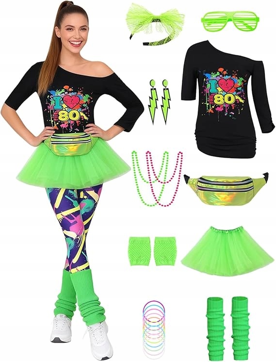 Převlek Kostým léta 80 90 Dámská velká sada Disco Sukně Tutu S