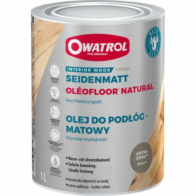 Vodní olej na dřevo na podlahy Owatrol Oleofloor Natural 1L šedý