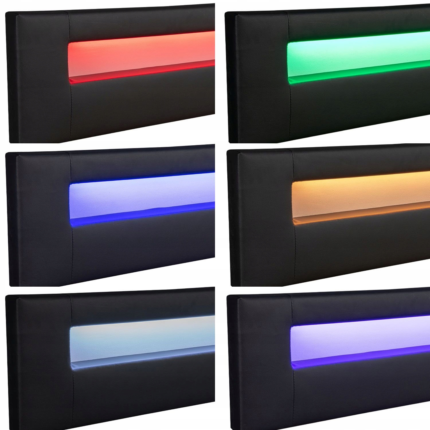 614 Łóżko tapicerowane stelaż LED 140x200 SEVI RGB Kolor mebla czarny