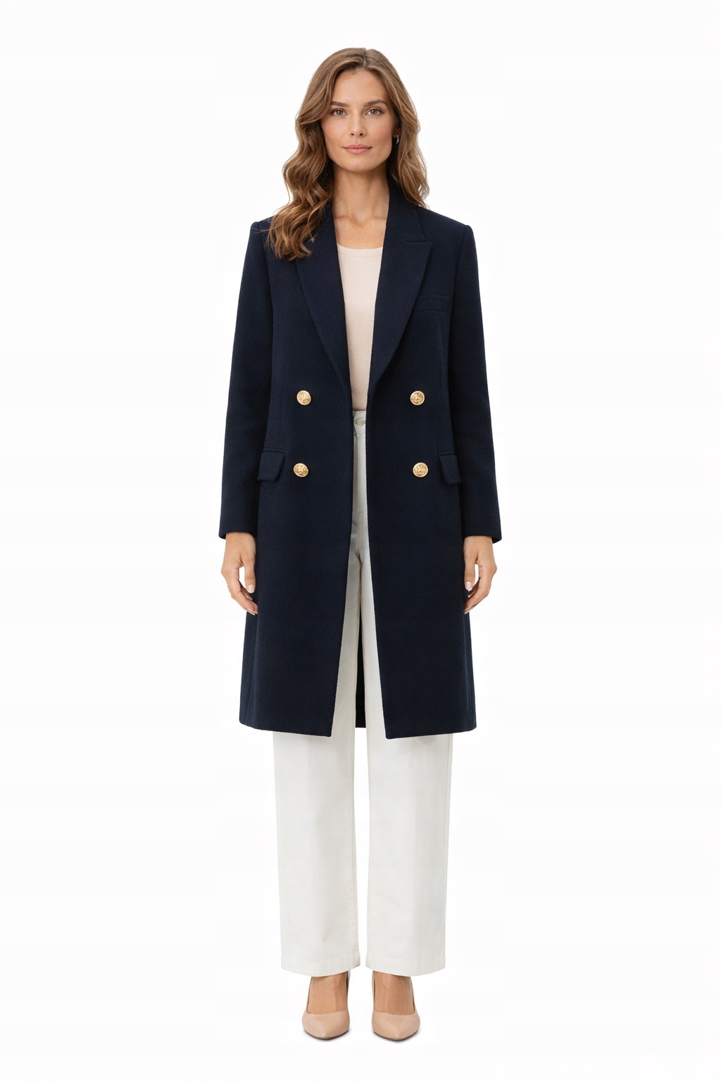 Modrý Dvouřadý Kabát S Klopami L I3A