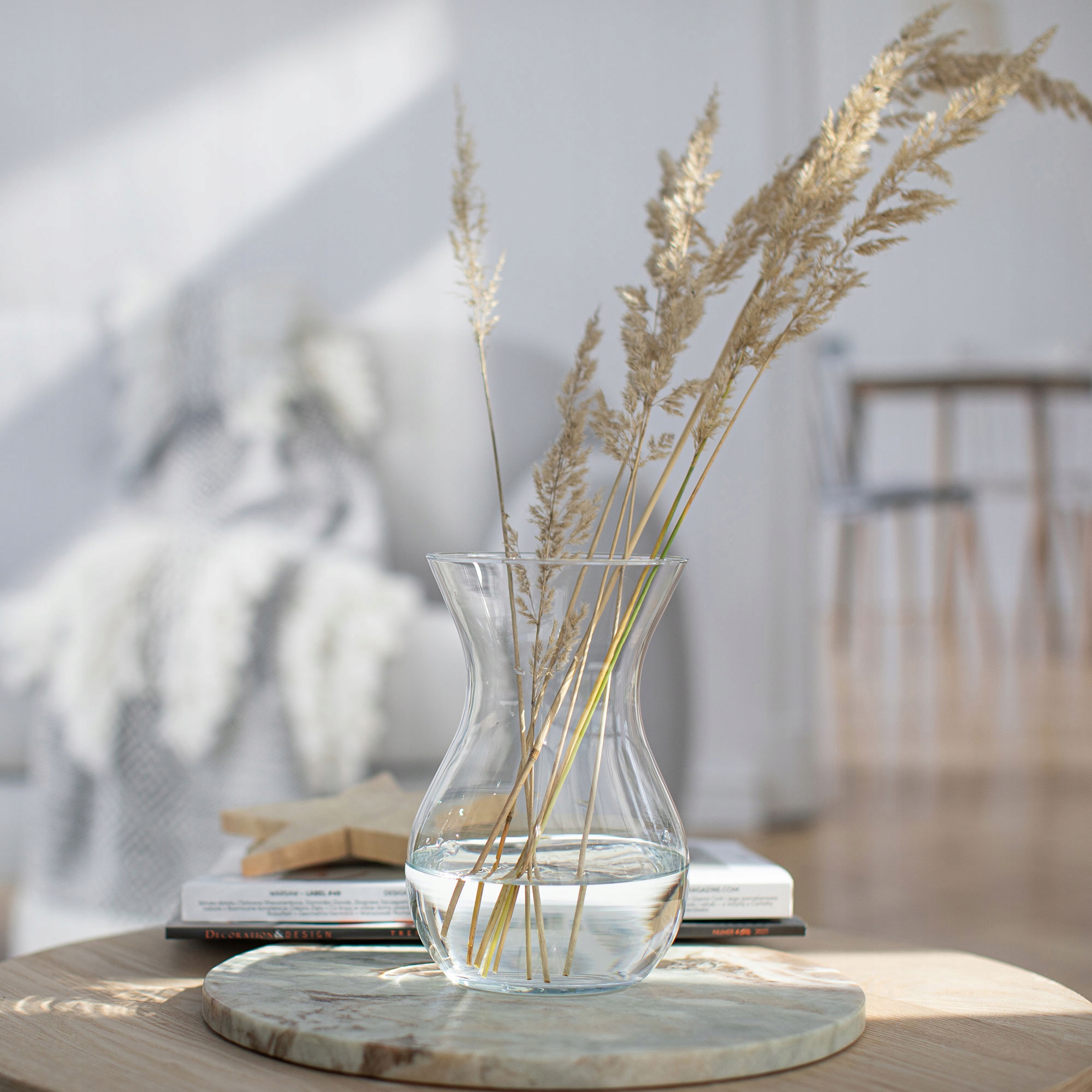 WAZON Szklany Na Stół DEKORACJA DO DOMU BIURA H 18 cm Przezroczysty Flakon Kolor przezroczysty