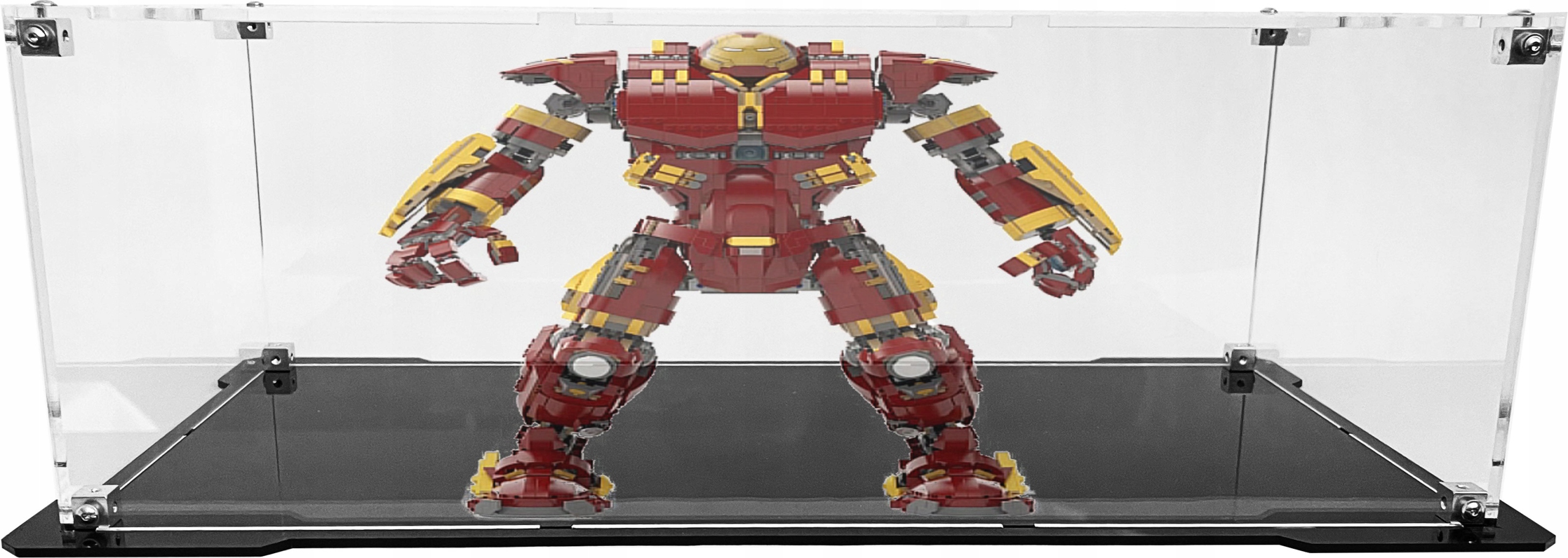 Vitrína s černou základnou pro stavebnici Lego 76210 Marvel Hulkbuster