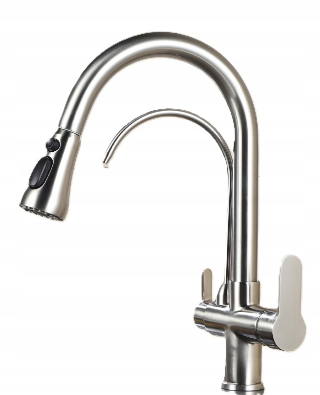 Třícestná baterie pro filtr Retro Inox Mosazný Vytahovací Sprcha