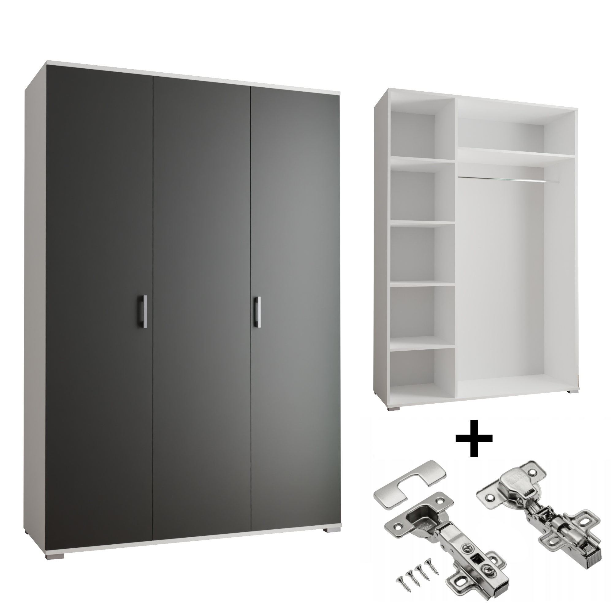 Skříň Akce 3-D 120 x 192 x 51 cm Bílá Černá S Tlumením Dovírání