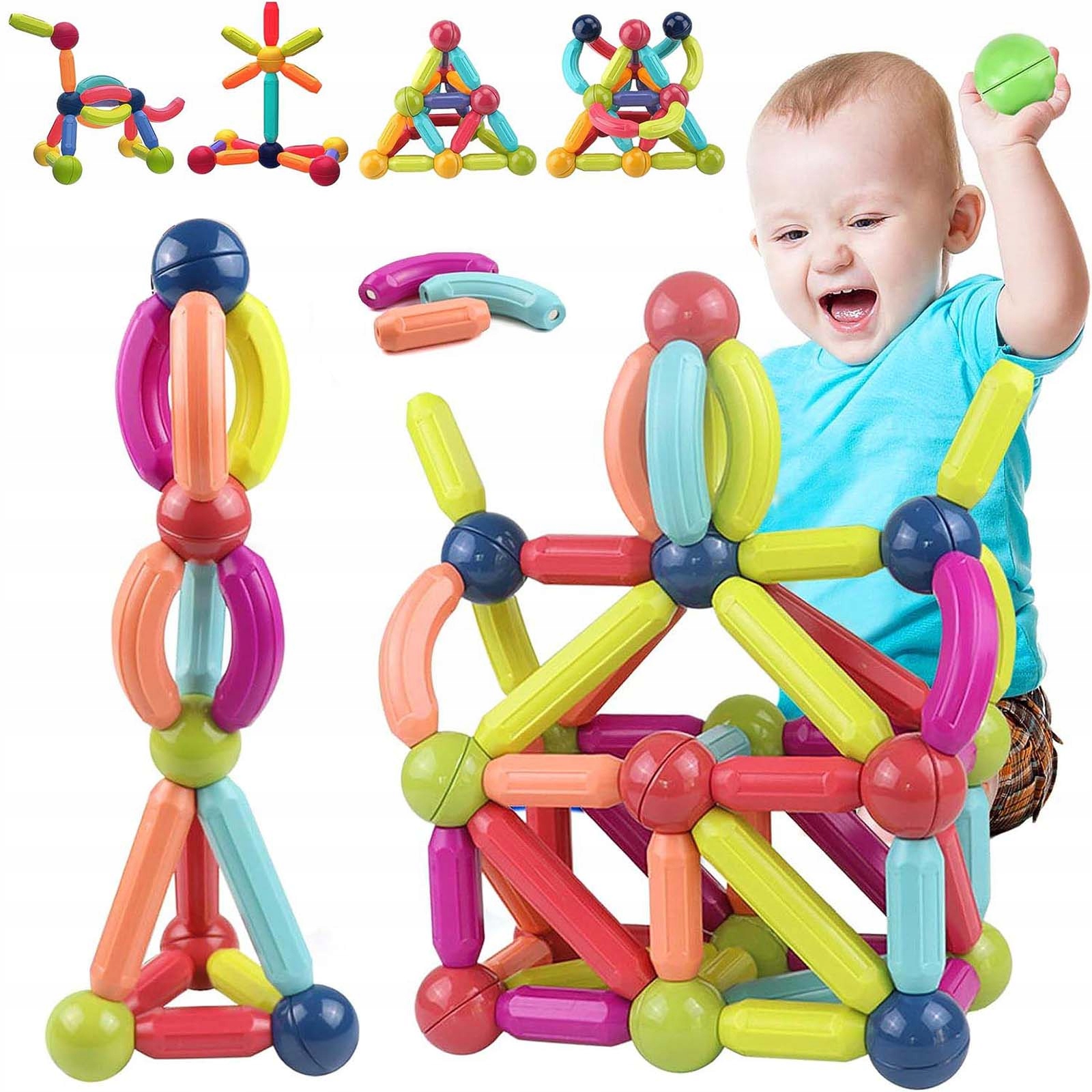 3D MAGNETYCZNE PRĘTEM KLOCKI KONSTRUKCYJNE EDUKACYJNE NAUKA ZESTAW 64ELE Marka bez marki