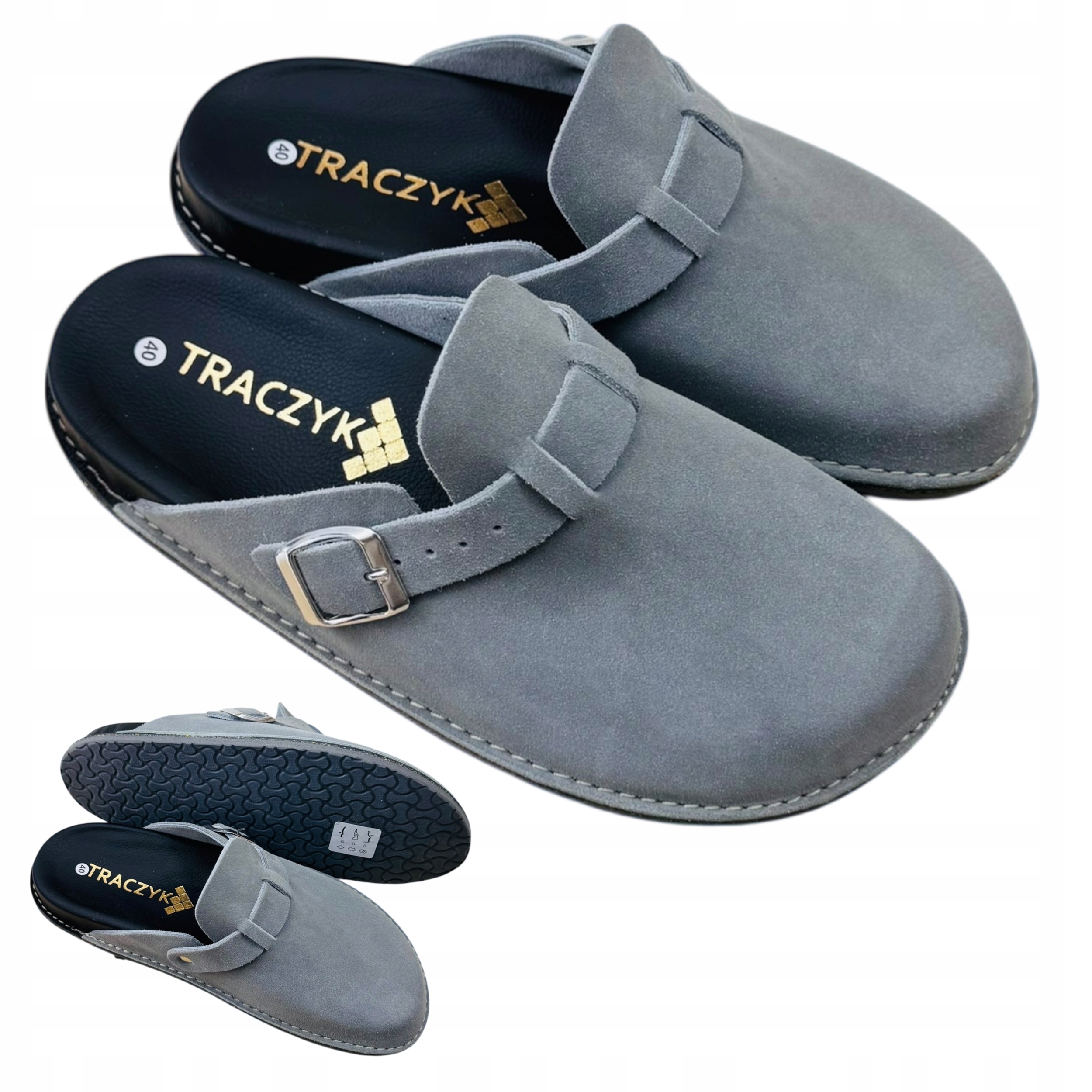 Nazouváky Semišové Pohodlné Chodaki Šedé Přírodní Kůže Fusbet vel.44