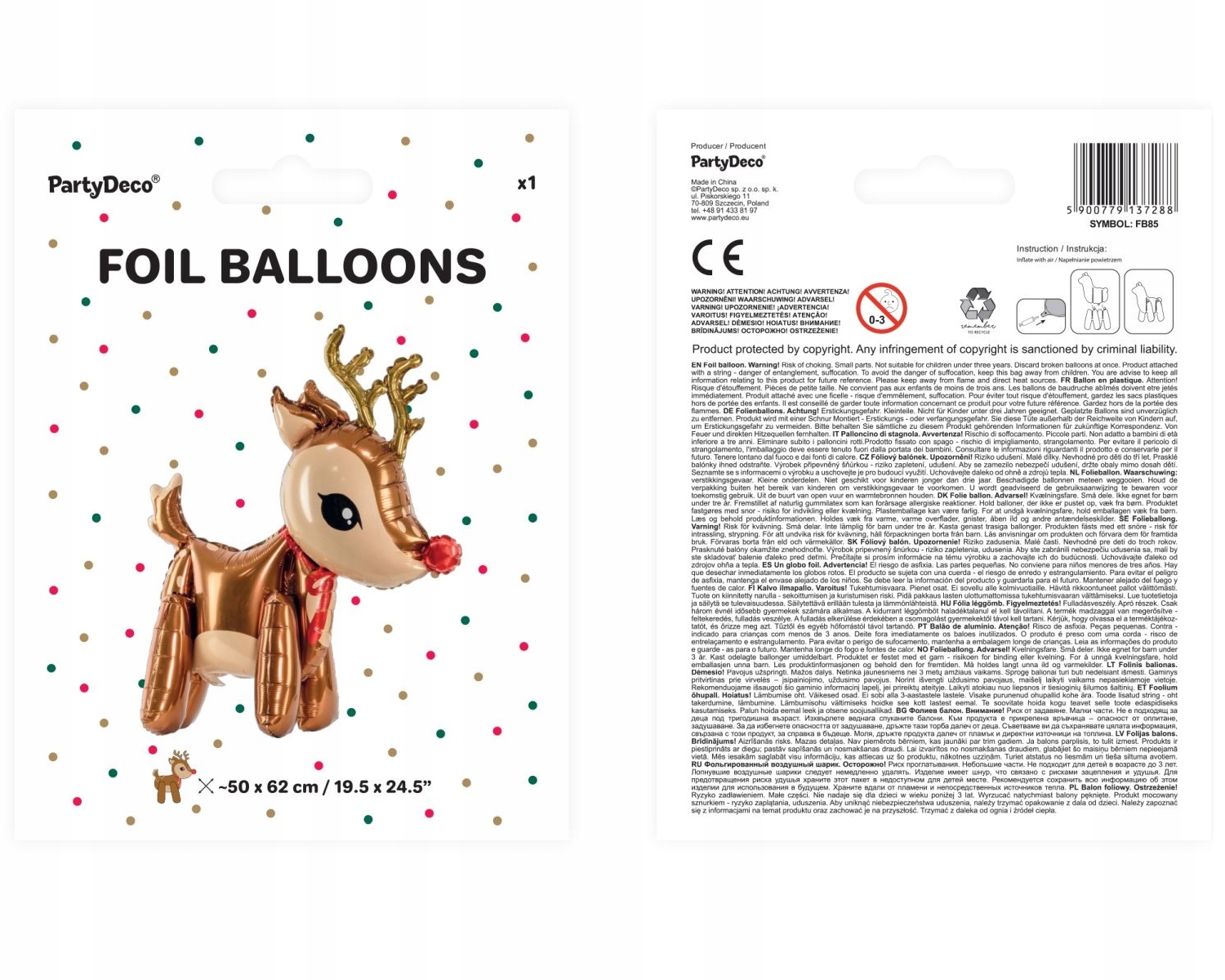 Balon   foliowy Renifer, 50x62cm, mix — 6
