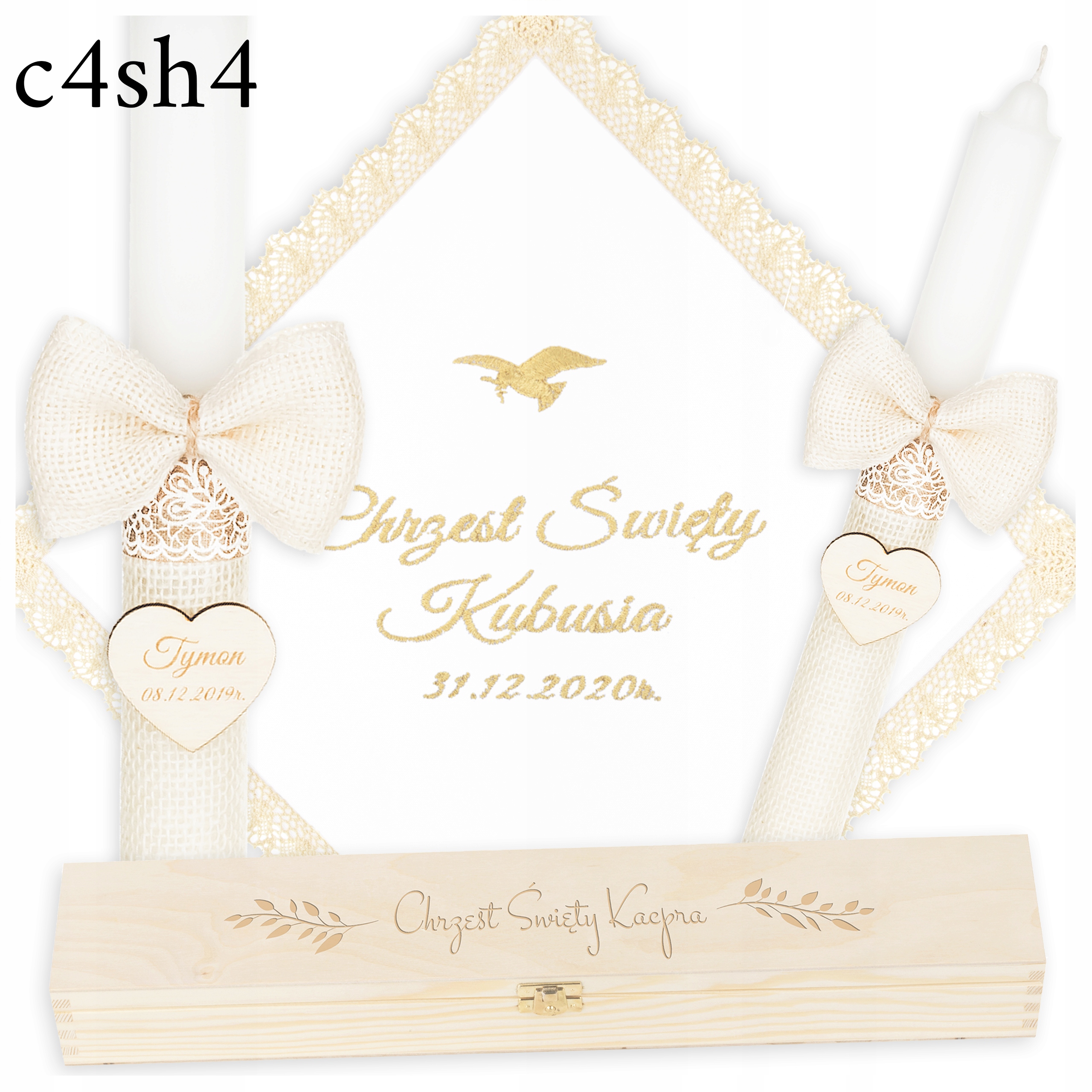 ŚWIECA NA CHRZEST HAFTOWANA SZATKA I ŚWIECA DO CHRZTU PUDEŁKO BOHO haft Okazje chrzest