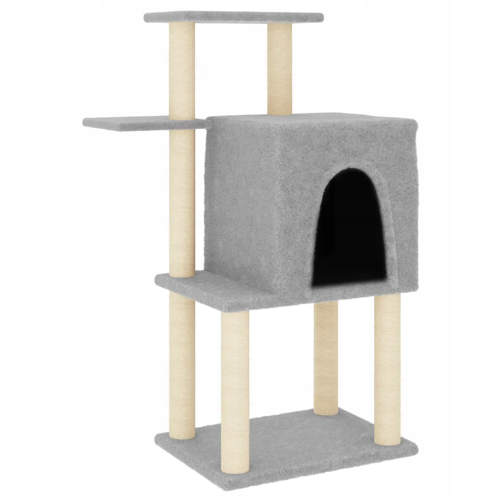 Levně Škrabadlo pro kočky, se sisalovými sloupky, světle šedé, 97 cm