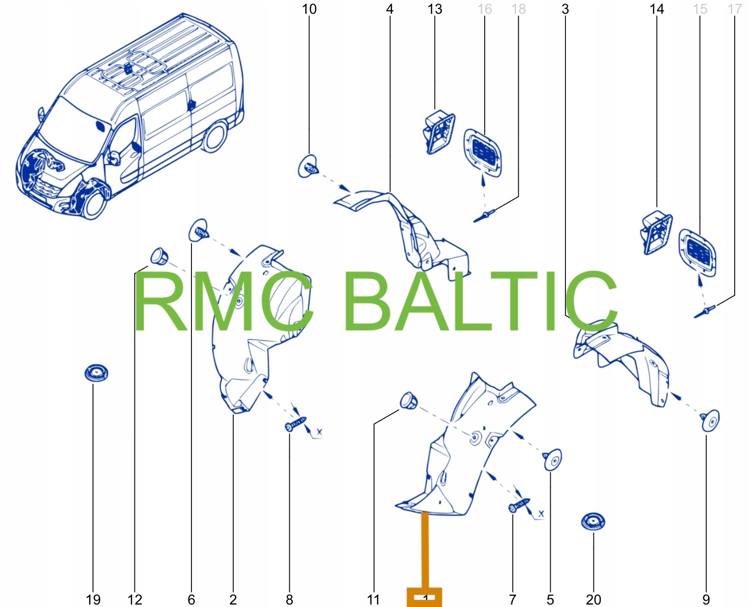подкрылки левый renault MASTER III IV oe