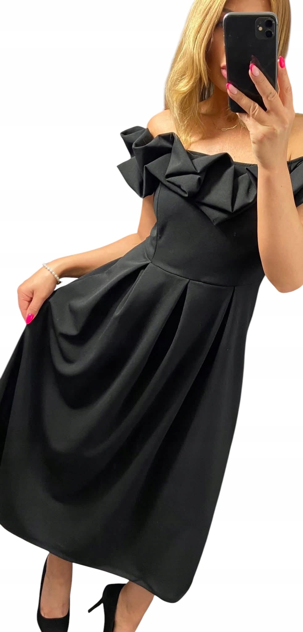 V0029 Elegantní Dlouhá Šaty S Volánem Přiléhavá Černá vel. 42 (XL)