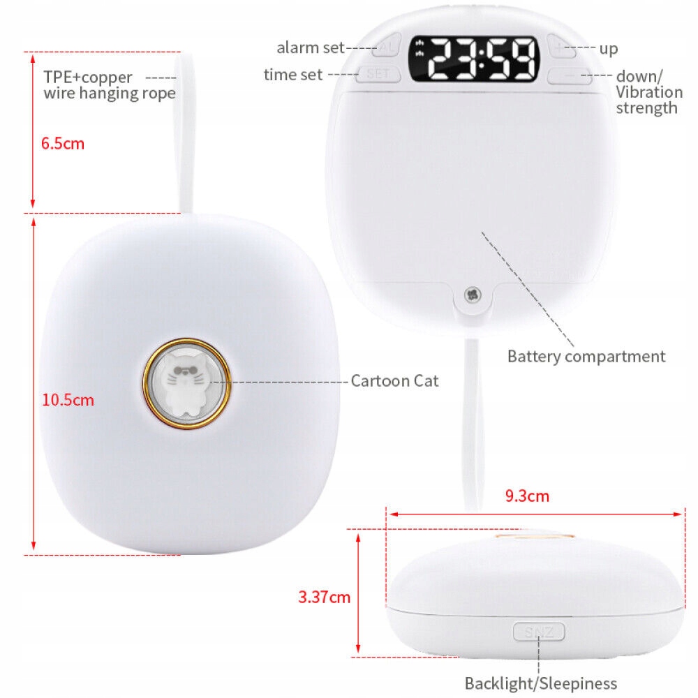 Budzik wibracyjny pod poduszką dla osób z wadą słuchu i ciężkich podkładów Szerokość całkowita 9.3 cm