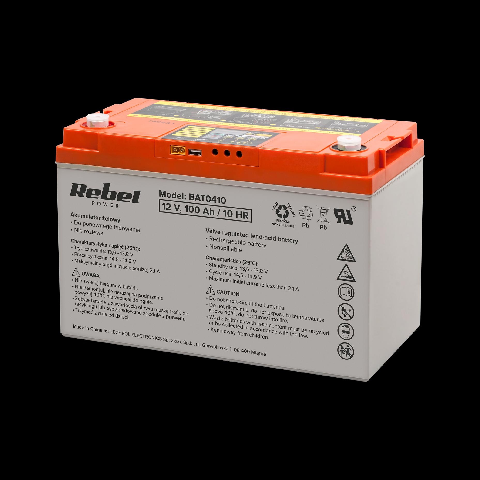 12V 100Ah gelová Akumulátor Ups, nepřerušitelný zdroj napájení Rebel Battery