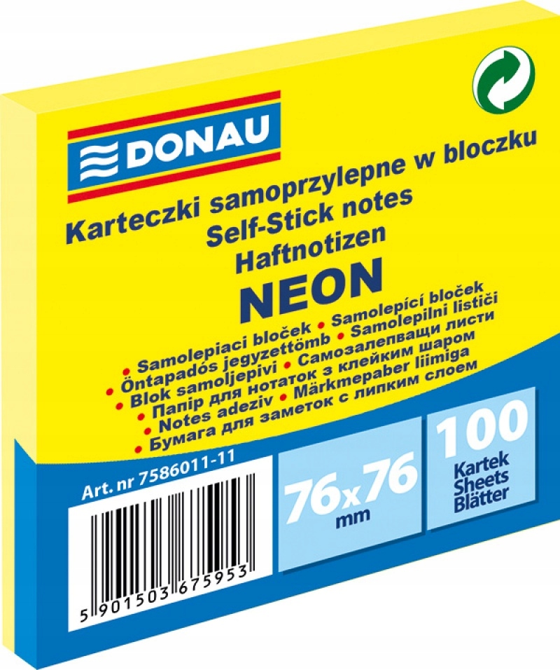 

Karteczki Samoprzylepne 76x76 Donau Neon Żółty