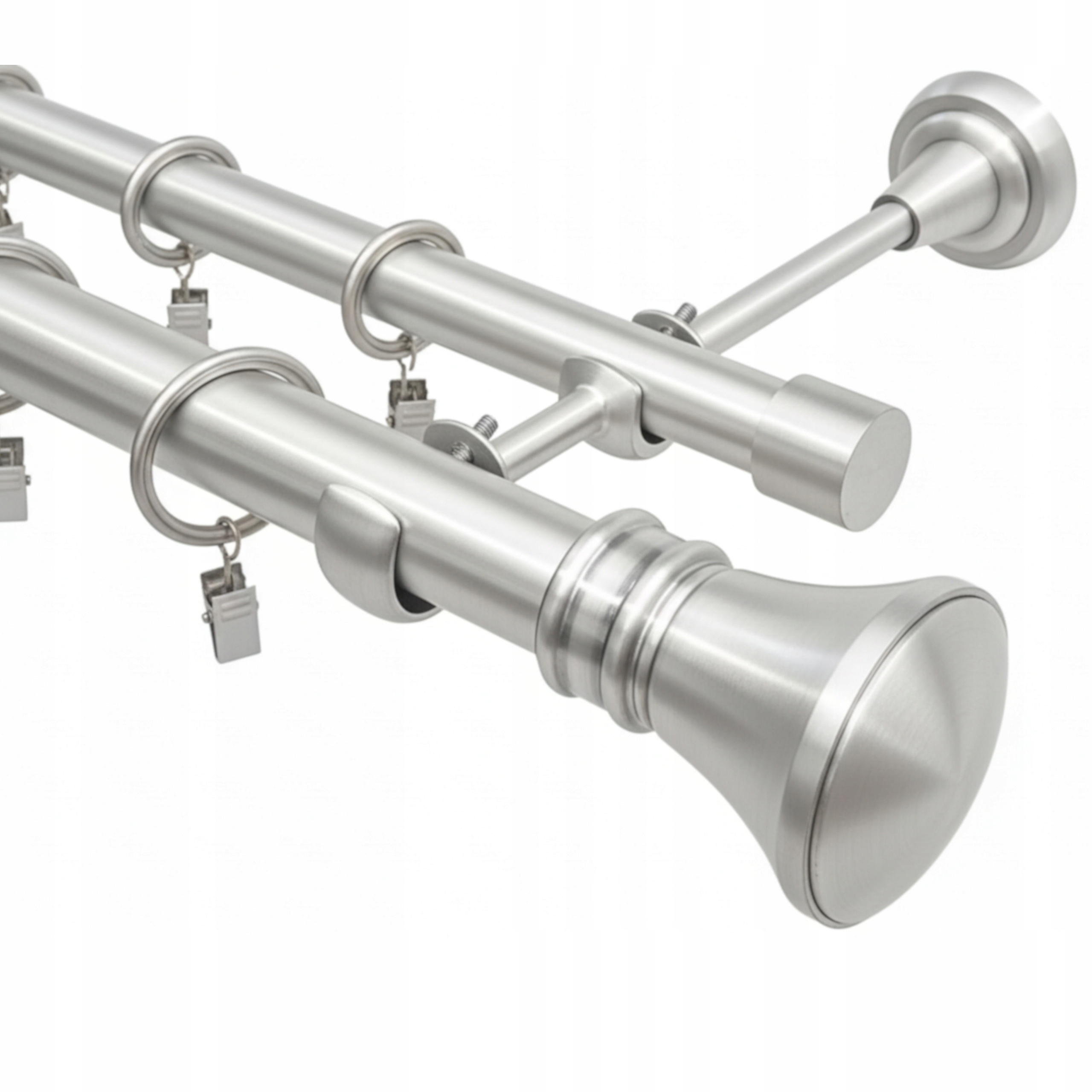 Garnýž Dvojitá Kovový Stříbrný Satén Záclonové Tyče 25 19 MM 320 CM