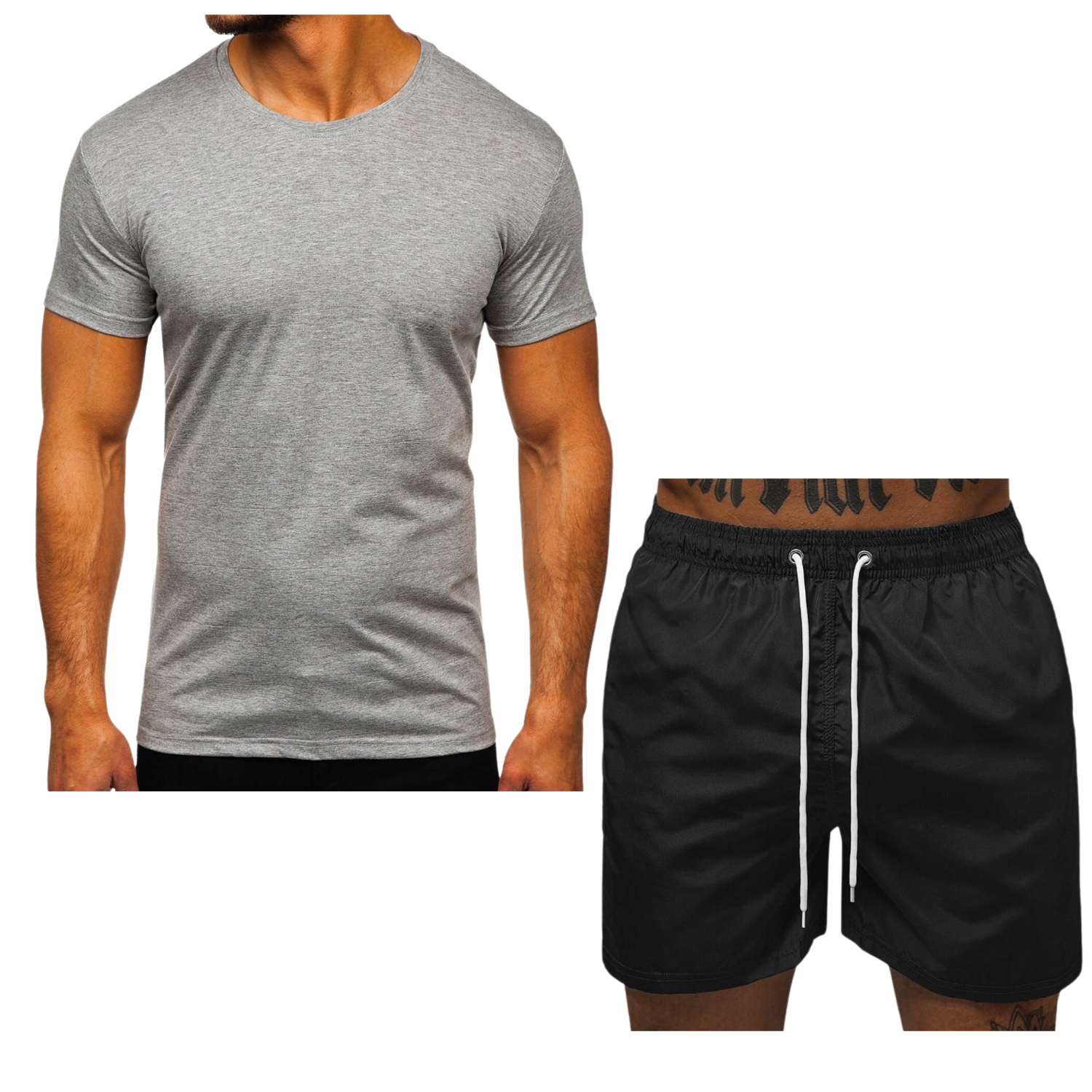 ZESTAW NA LATO: SZARA KOSZULKA I PLAŻOWE SPODENKI XXL