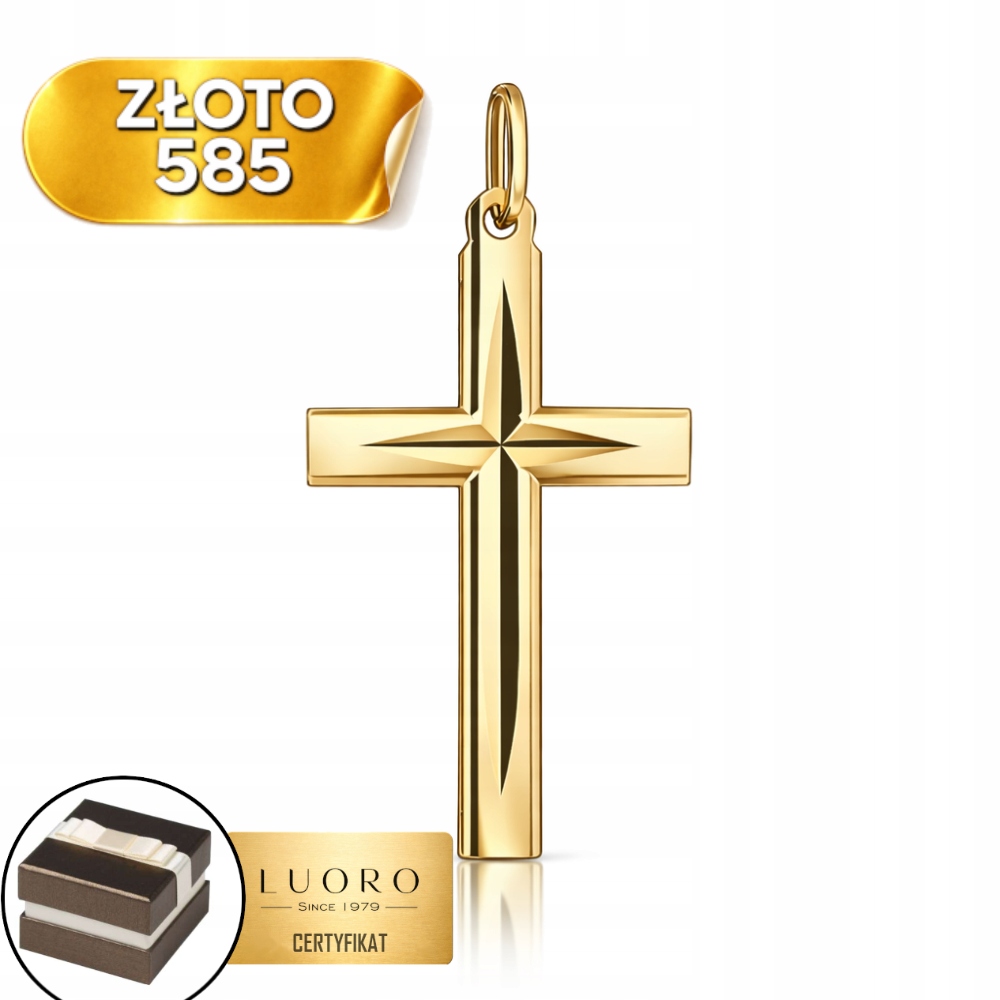 K Prvnímu Svatému Přijímání Zlatý Křížek 585 14K Drážkovaný 2,9 CM Elegantní Dárek