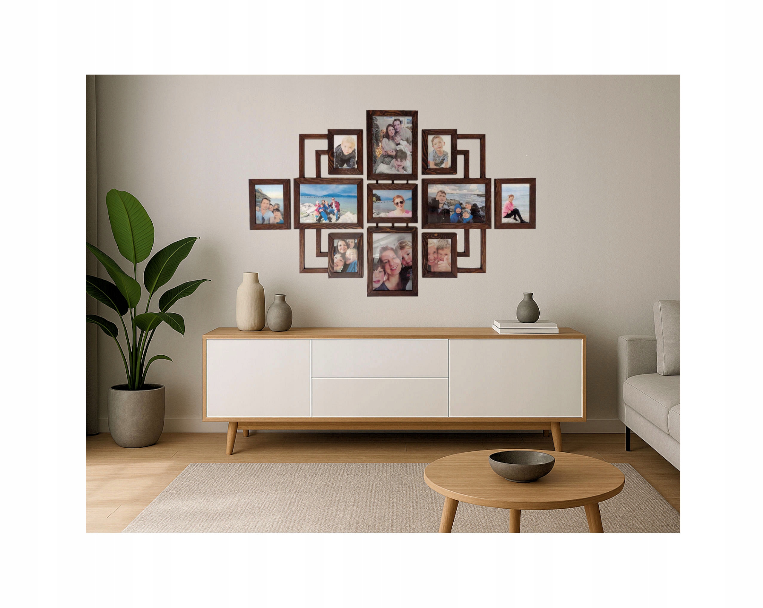 Drevený multirámik na 11 fotografií A4 a 15X21 cm Nástenná galéria rámov