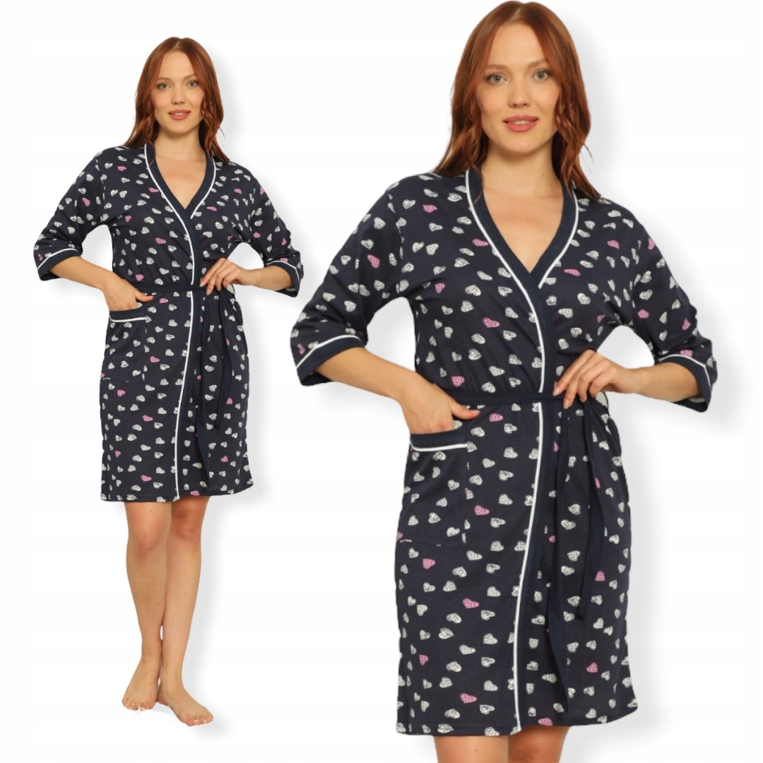 SZLAFROK DAMSKI CIENKI BAWEŁNIANY WIĄZANE/KESIEŃ