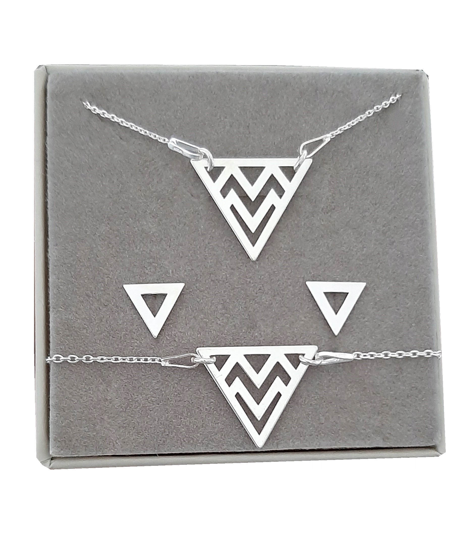 

Srebrny komplet Celebrytka trójkąt srebro 925