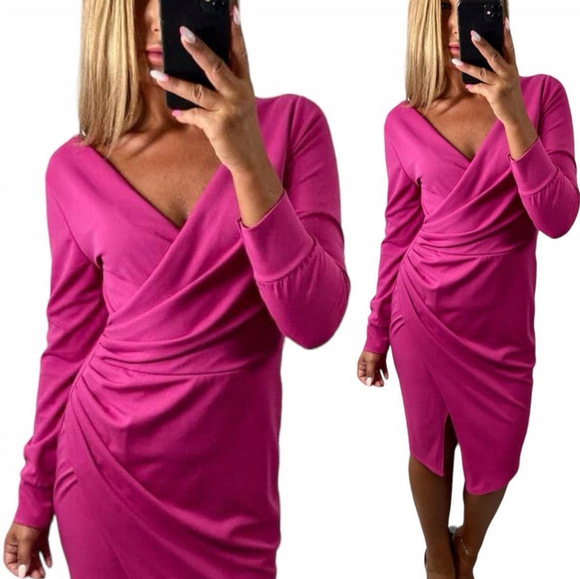 Šaty Midi Kopertová Fuchsiová Elegantní Barvy řasení vel. 48