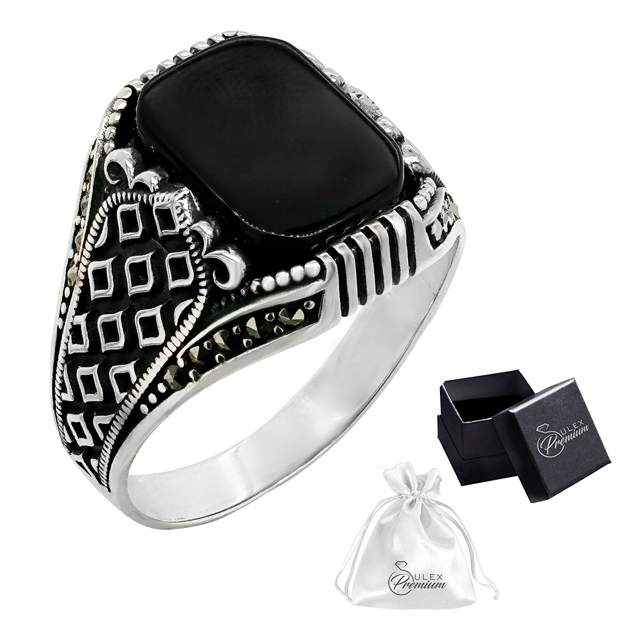 Stříbrný signet ryzost 925 Pánský prsten s obdélníkovým onyxem vel.