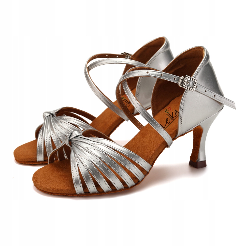 Buty Do Tańca Taneczne Połyskujące Srebrne 7,5cm