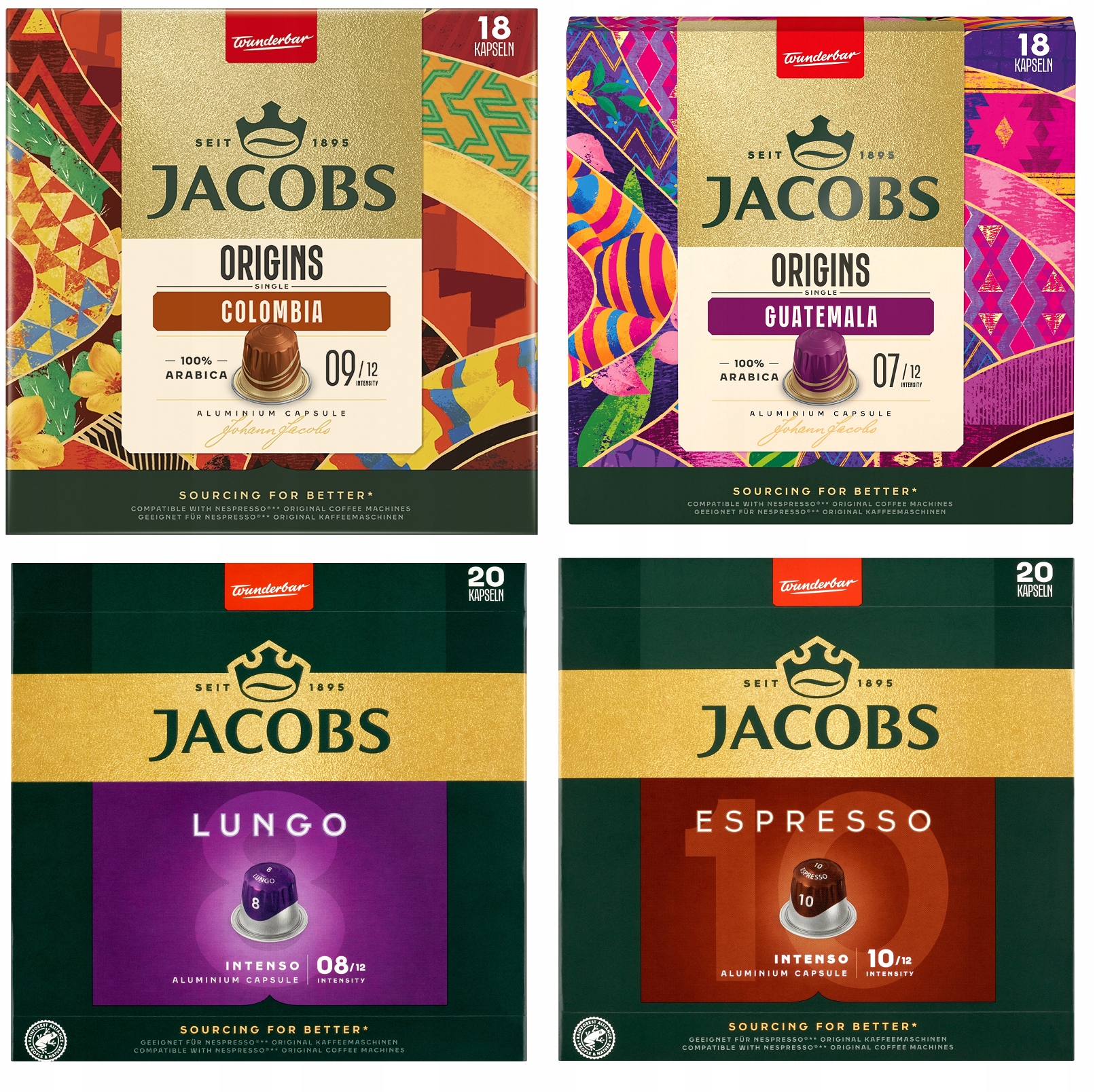 Duży Zestaw Kapsułek do Nespresso Jacobs Lungo Espreso Kronung 76 szt