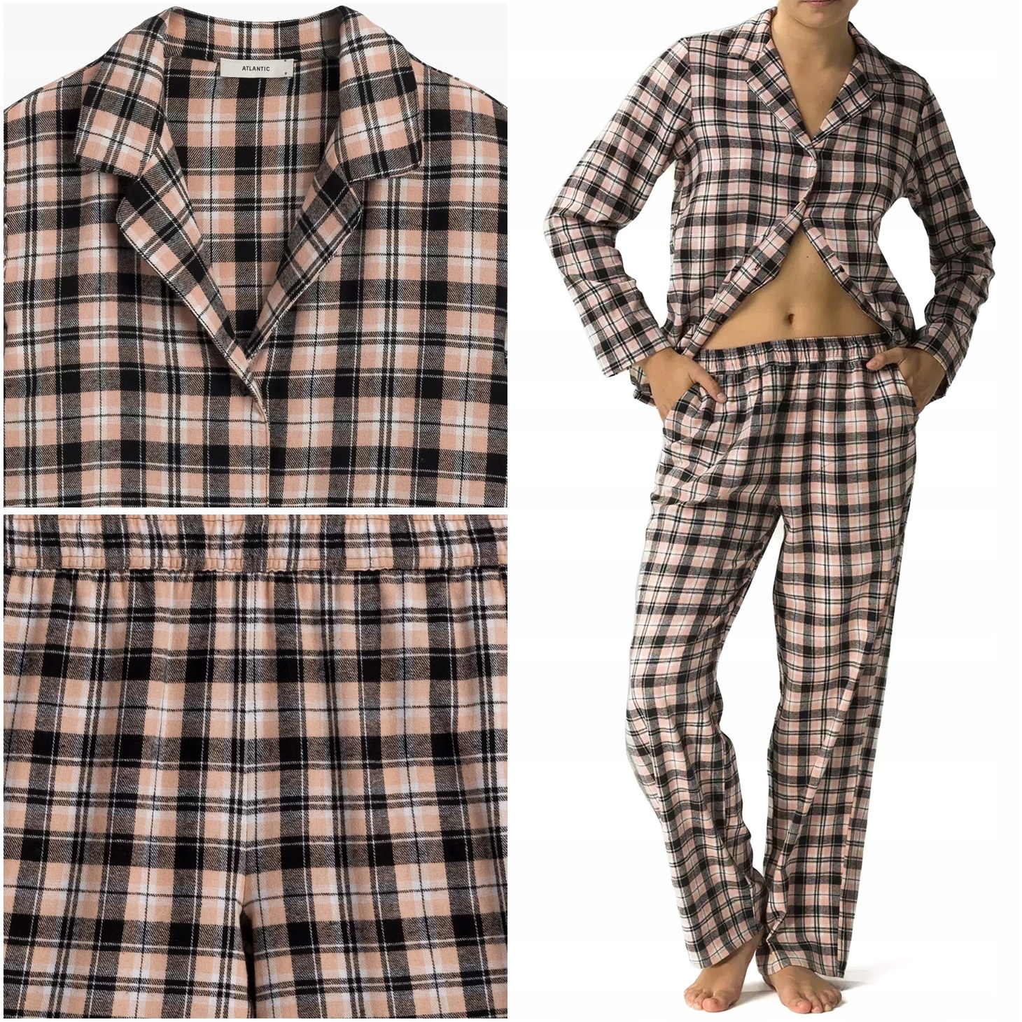 Bavlněné Pyžamo Atlantic NLP-486 dámské s dlouhým Kostkovaným rukávem XXL