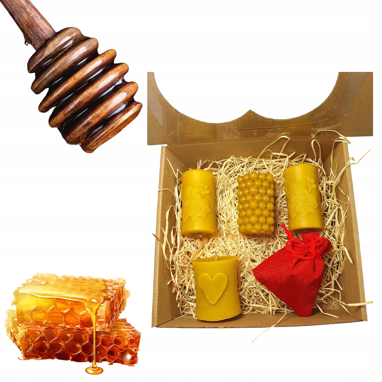 Sada na Dárek Vánoce 4 Svíčky z včelího vosku „Kvetoucí láska“ mix