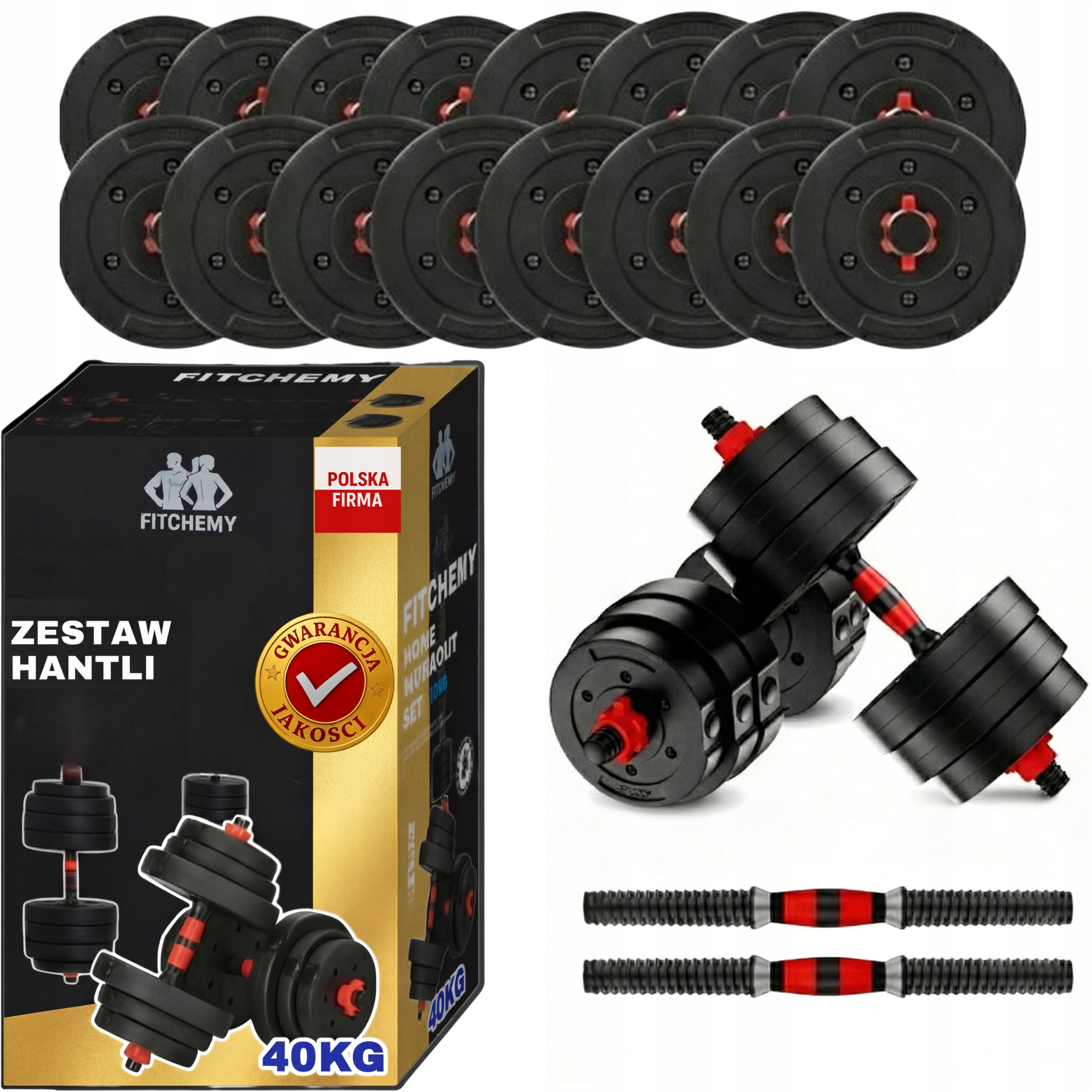 Hantle Bitumiczne Regulowane 2x20 Kg Do Ćwiczeń Siłowych Ciężar Zestaw 40KG