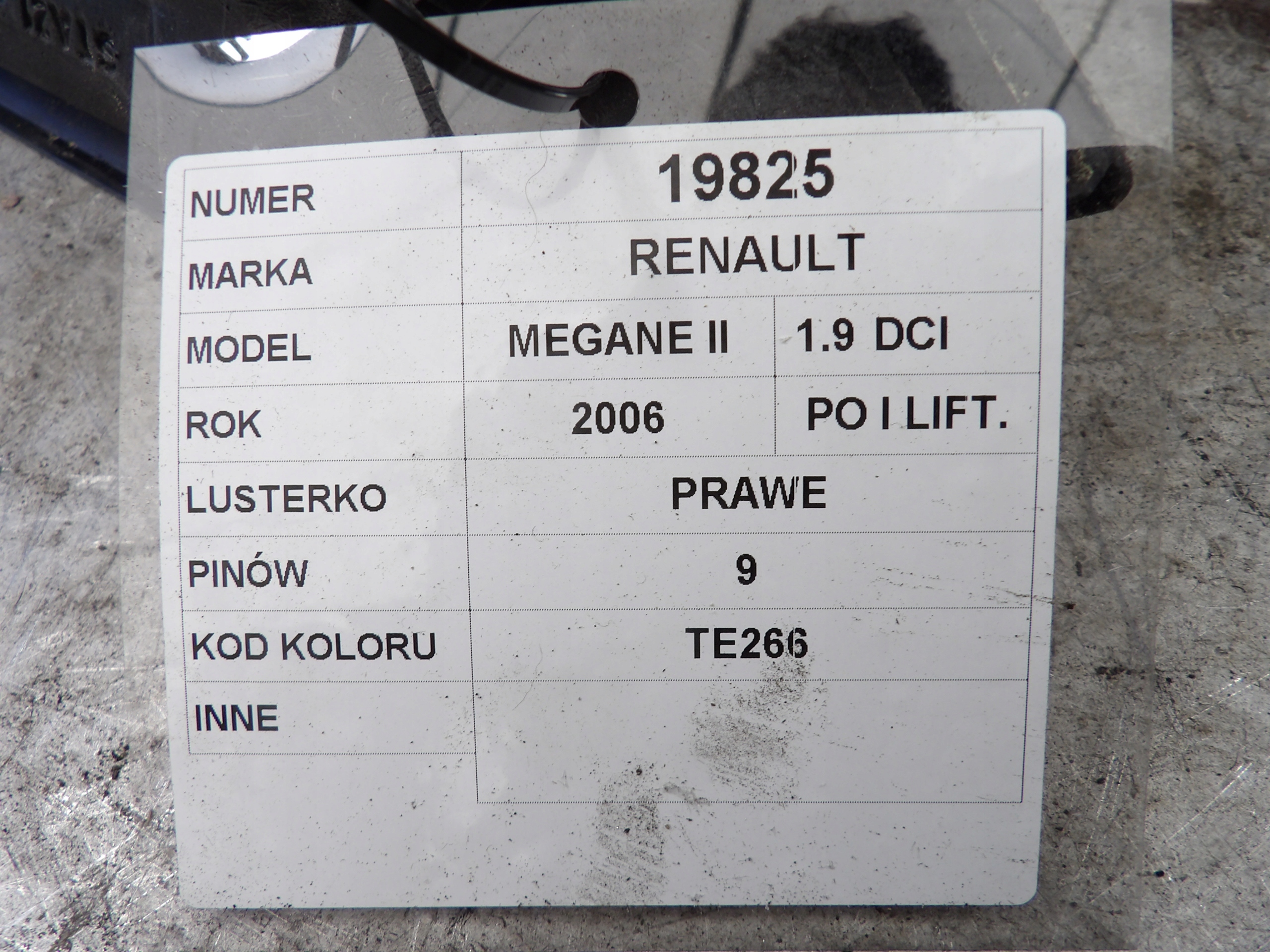 Renault Megane II mirror right lak. TE266