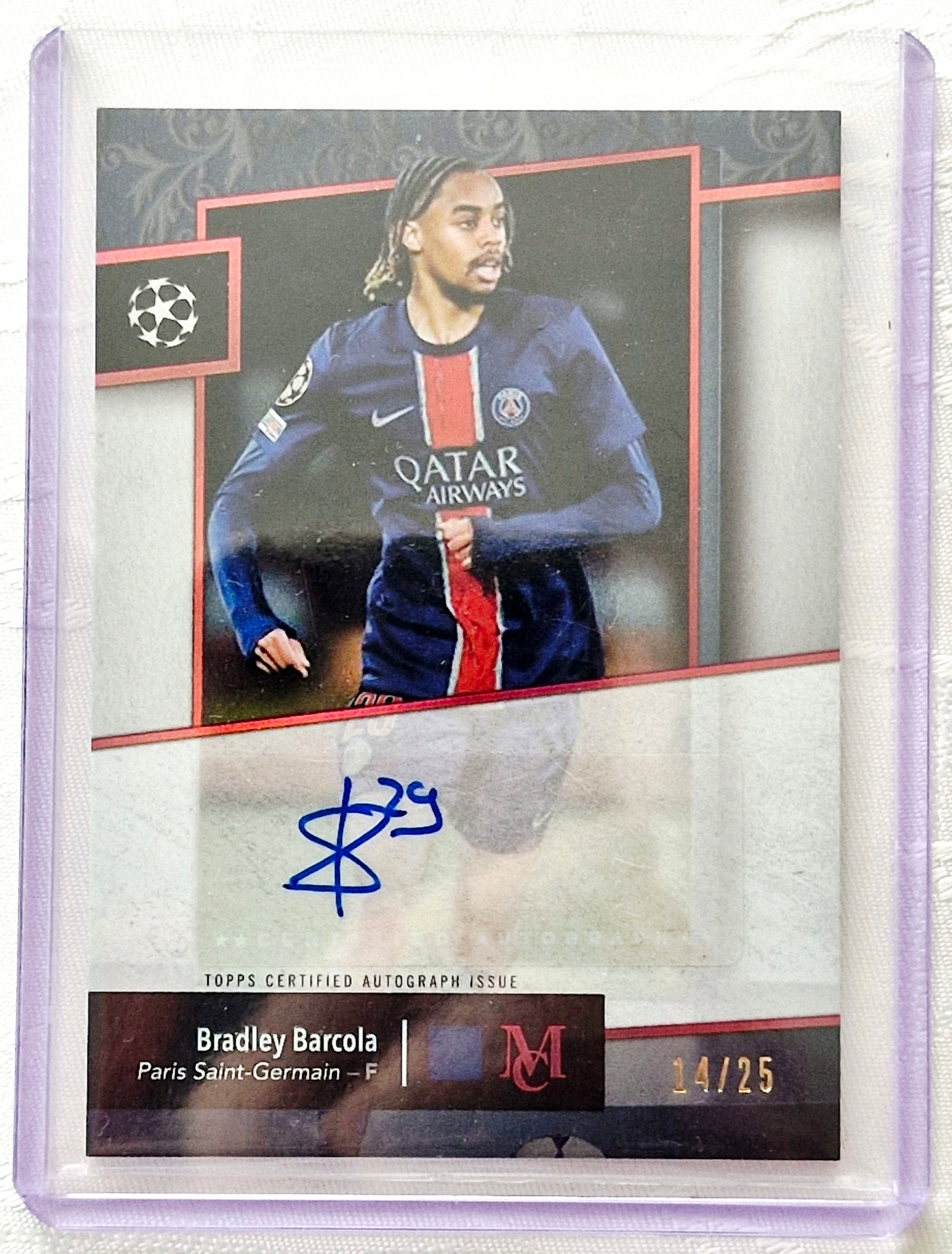 Bradley Barcola 14/25 Topps Museum Collection 2024/25 Psg Autograf