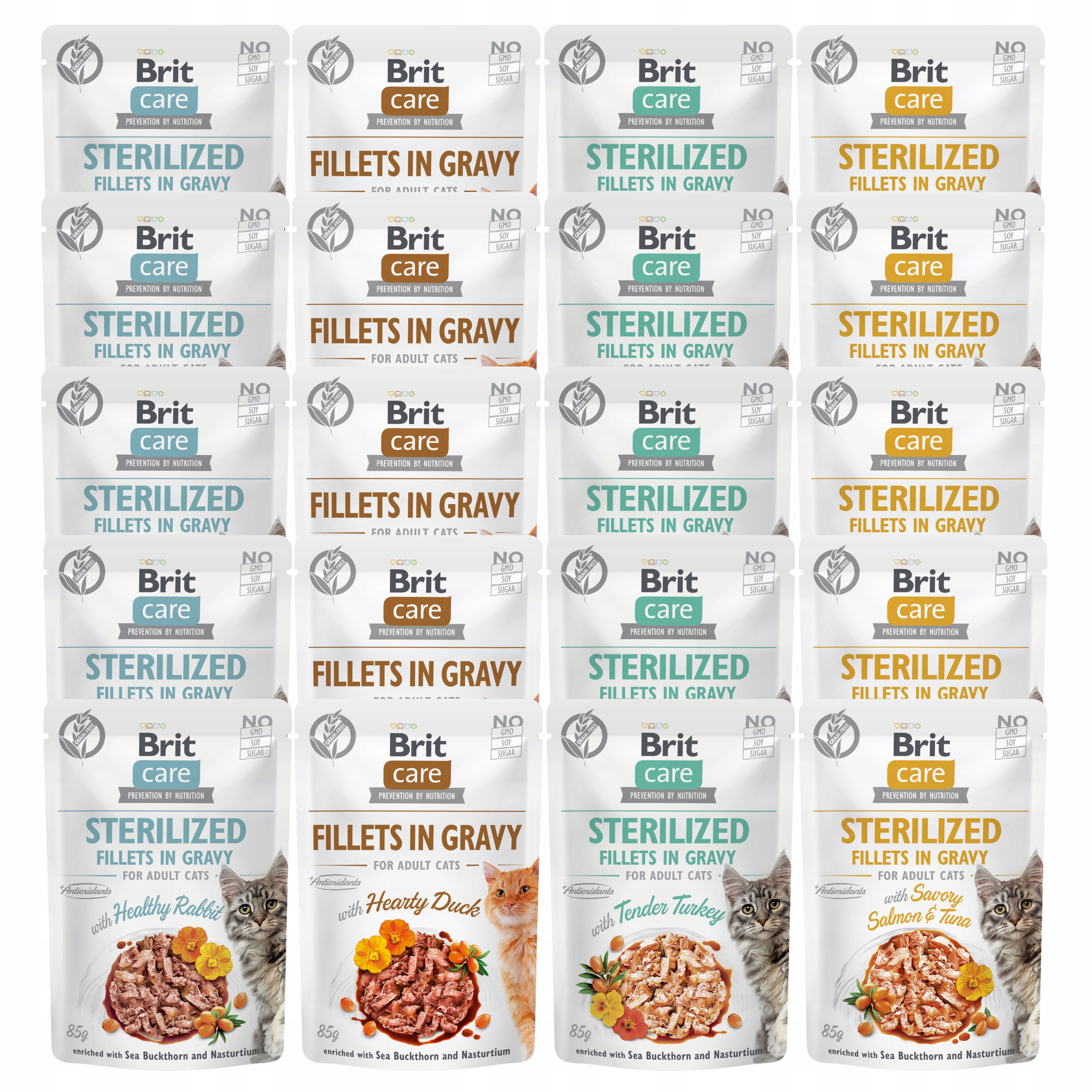 Levně Brit Care Cat Sterilized krmivo pro kočky Fillets gravy mix chutí 20 x 85 g