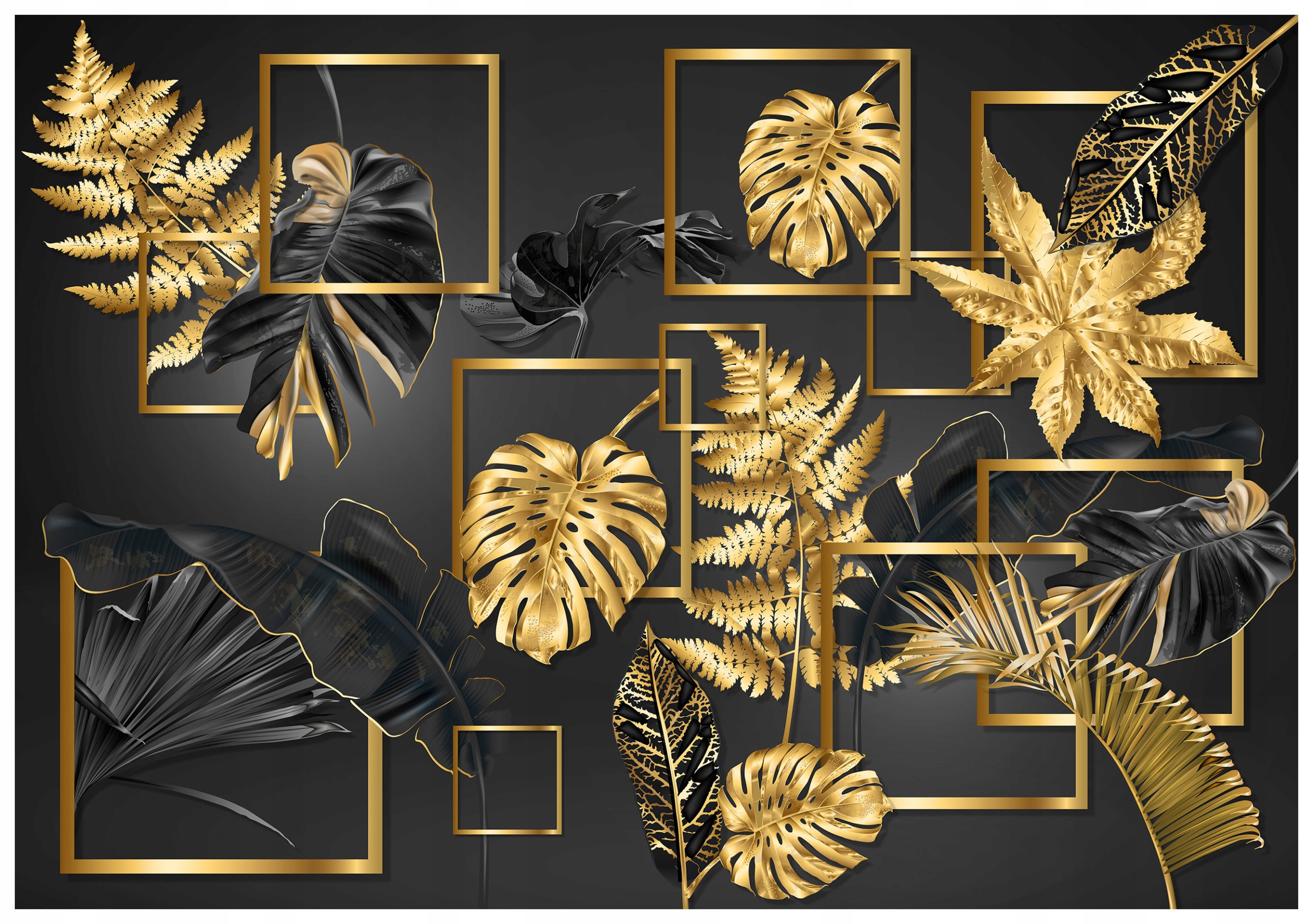Vliesová fototapeta Zlaté listy na čiernom pozadí trópov 368x254 lepidlo