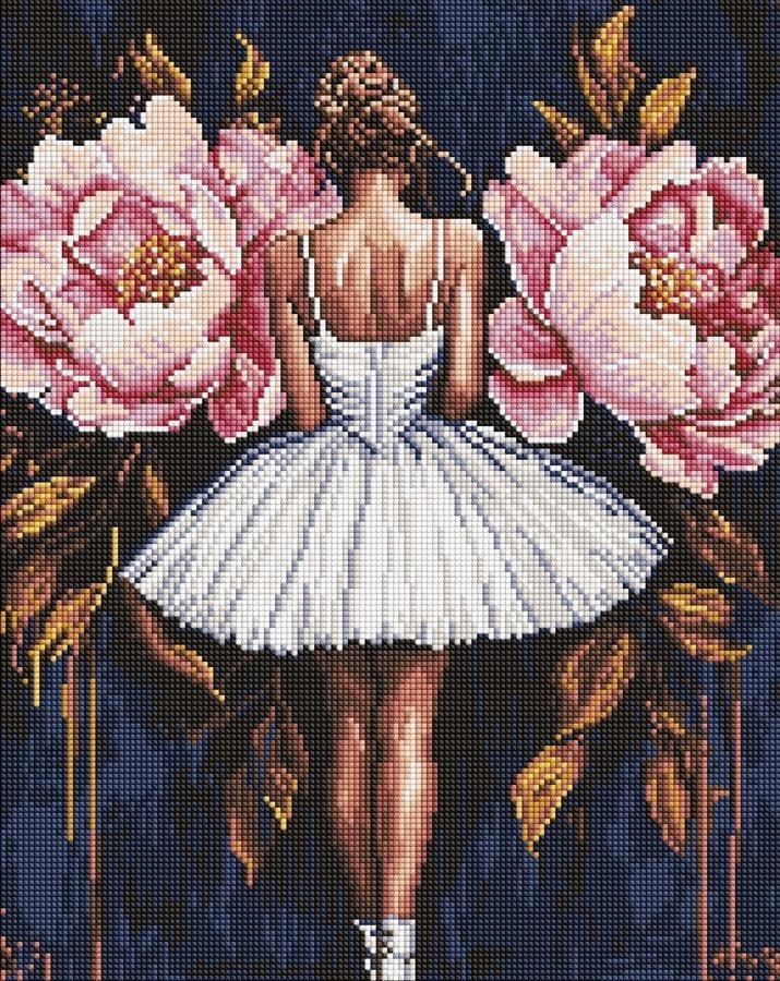 Diamantová Mozaika Balerína S Pivoňkami 40X50 CM