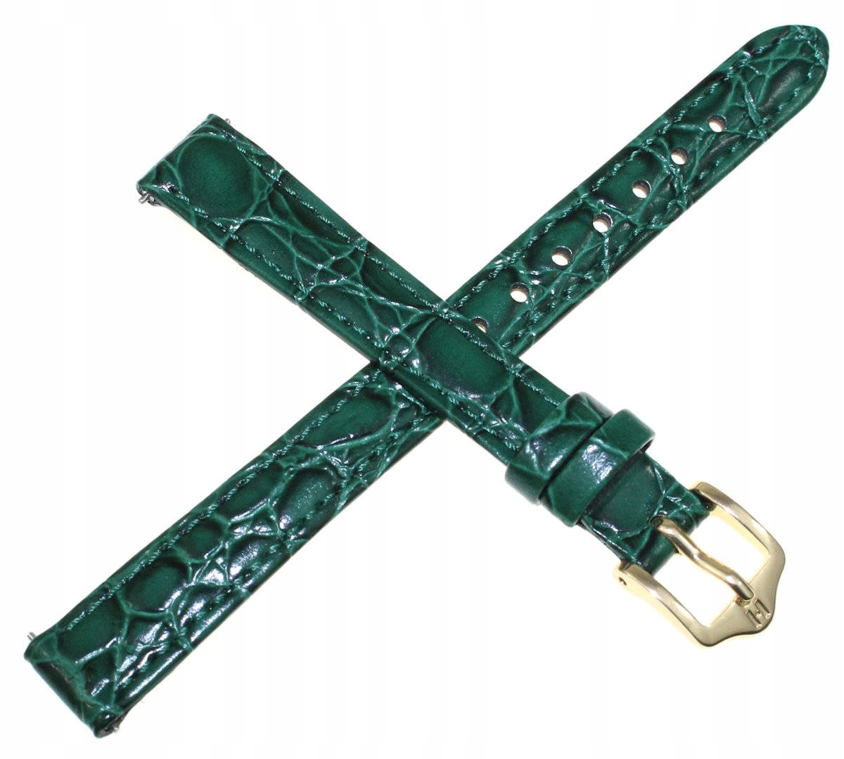 Zelený Kožený Lesklý Řemínek Pro Hodinky Hirsch Crocograin M 14 mm
