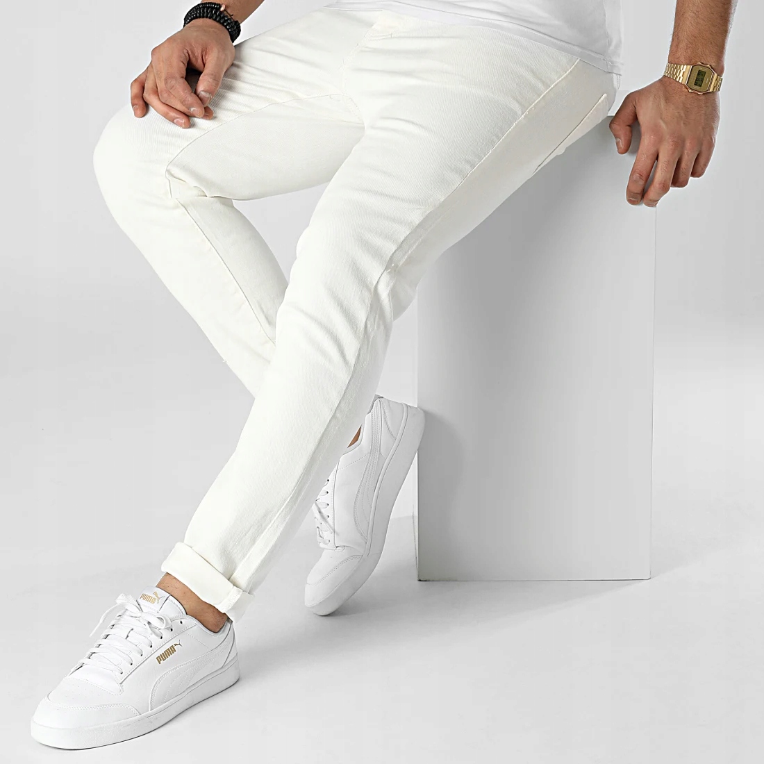 Joggery Jeansy Spodnie Jeansowe Rozciągliwe Białe Klasyczne