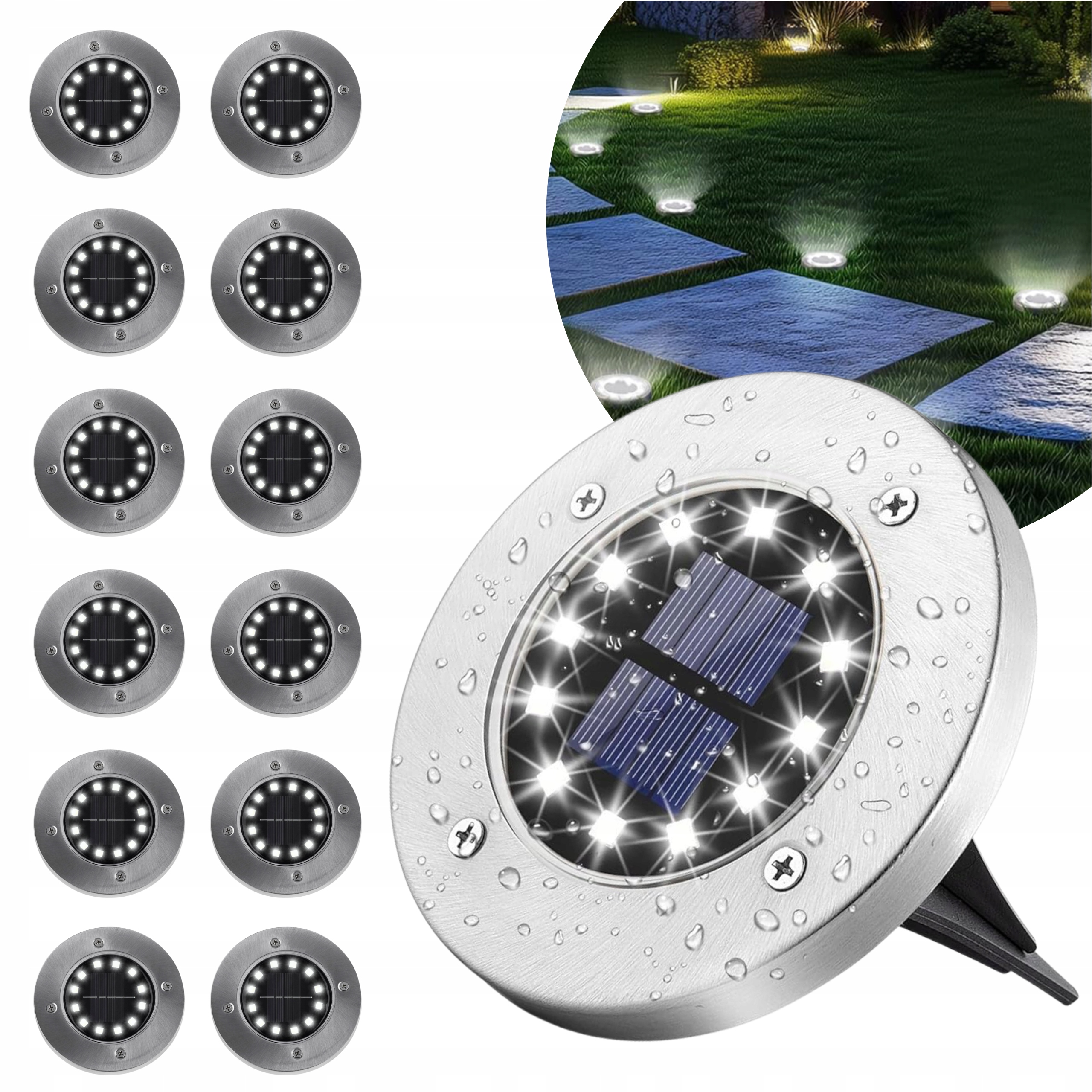 Solární Zahradní Lampa Nájezdová zapíchnutá 12 Led Snímač soumraku