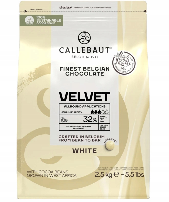 Czekolada biała w kaletkach Callebaut W3 Velvet dropsy 2,5 kg