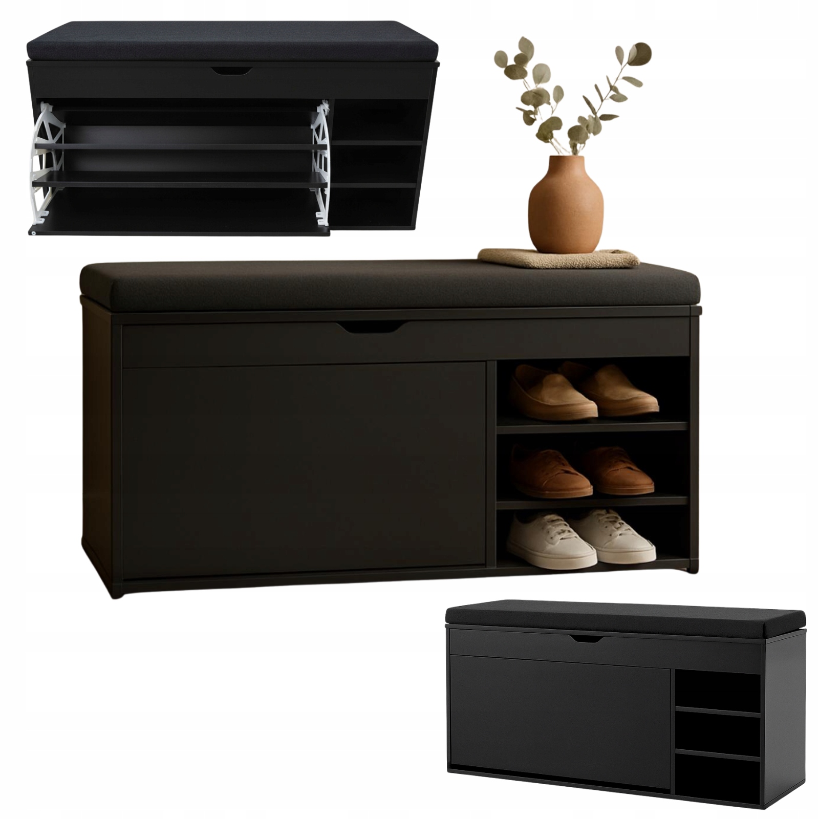 Botník Sedák Černá 100X34X50 Mdf Výškově Nastavitelná Polic