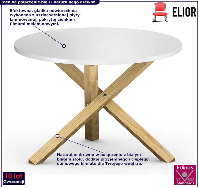 Stolik KAWOWY Nowoczesny BIAŁY Ława Drewno OKRĄGŁY Marka Elior