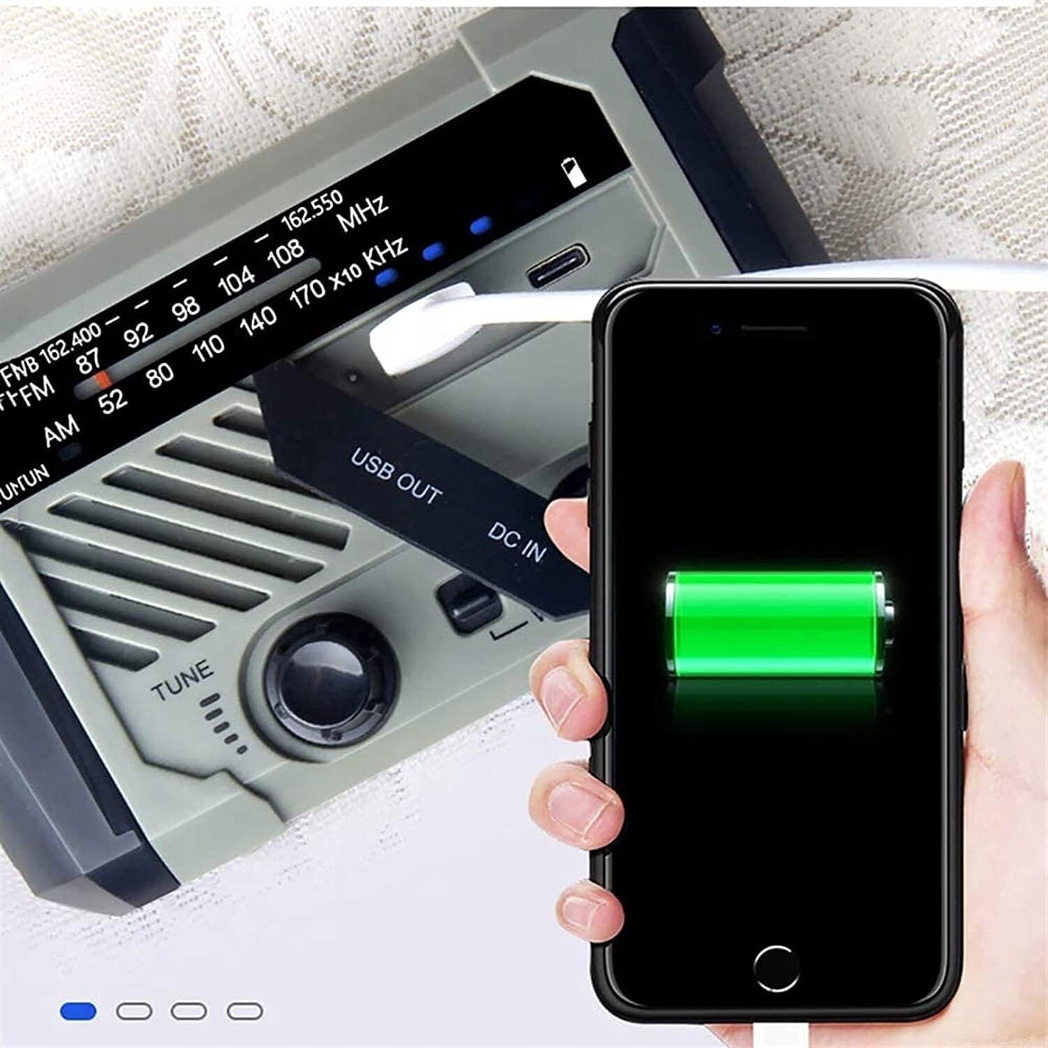 PRZENOŚNE RADIO NA KORBKĘ Z BATERIĄ SOLARNE 2000MAH, RADIO AWARYJNE Z AM FM Model Radio Solarne