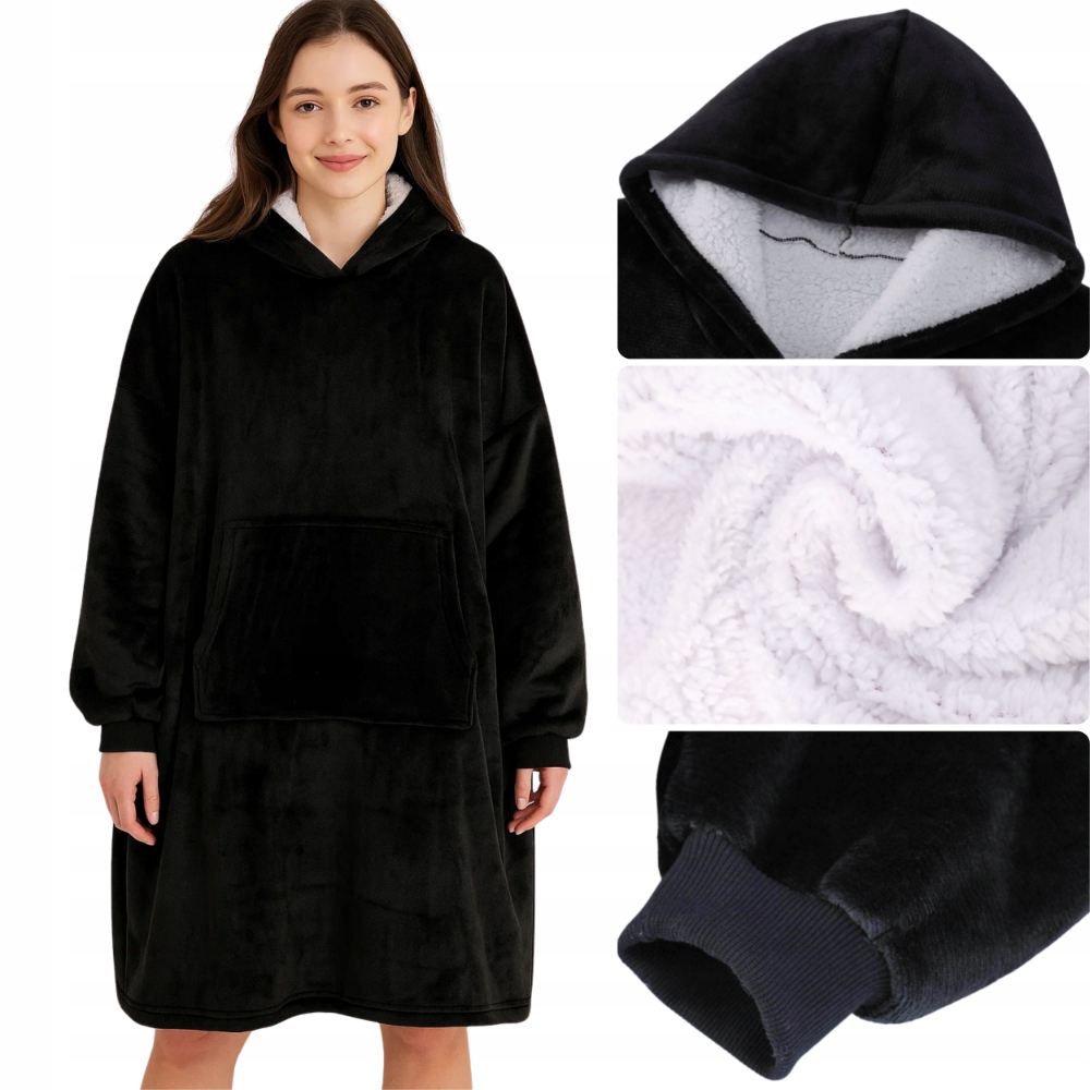 Mikina Deka Oversize Mikina Silná Mikinová Deka S Kapucí 2V1 Černá